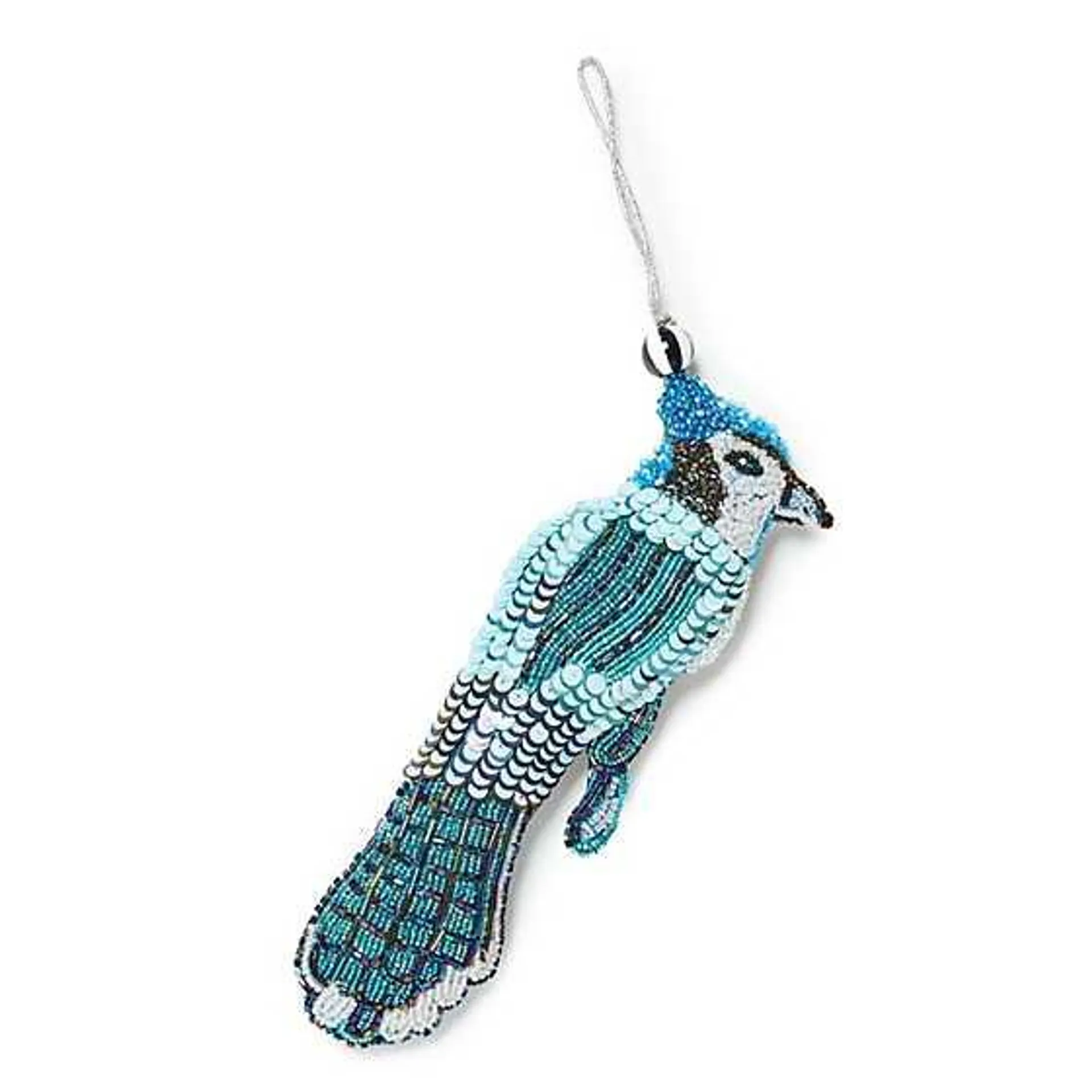 Blue Jay Bird Beaded Ornament