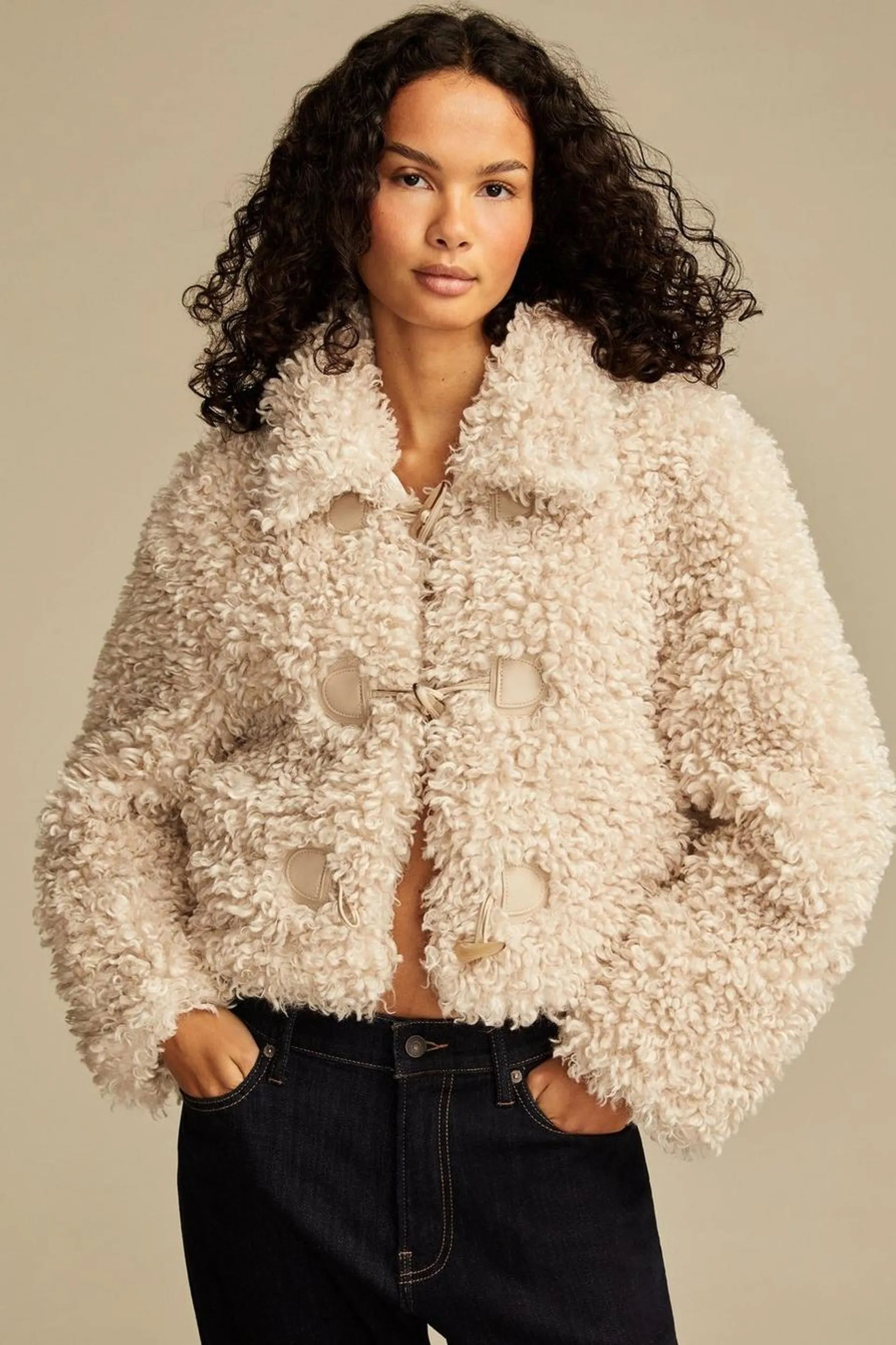 faux teddy toggle jacket