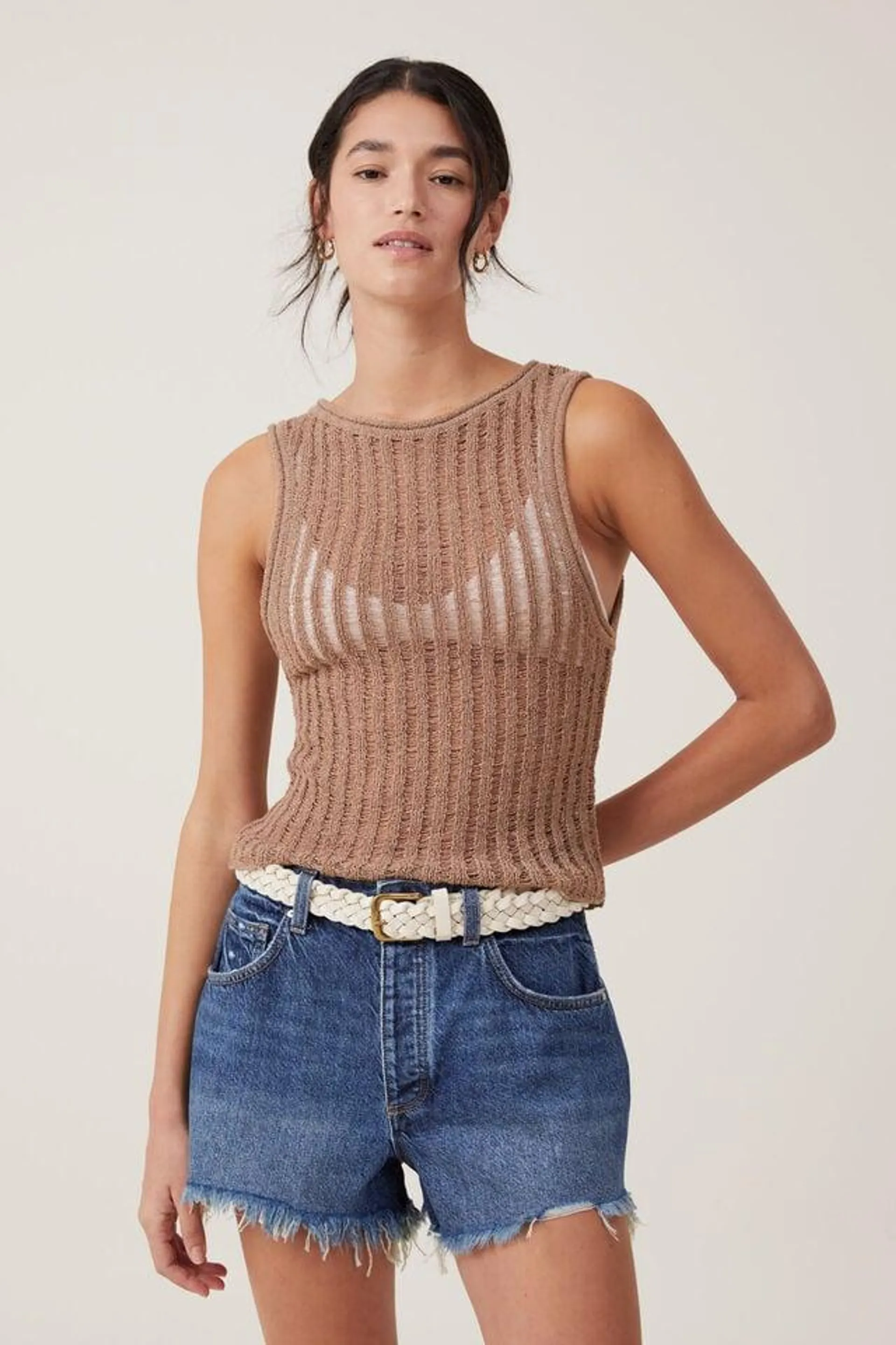 Ladder Knit Boatneck Tank