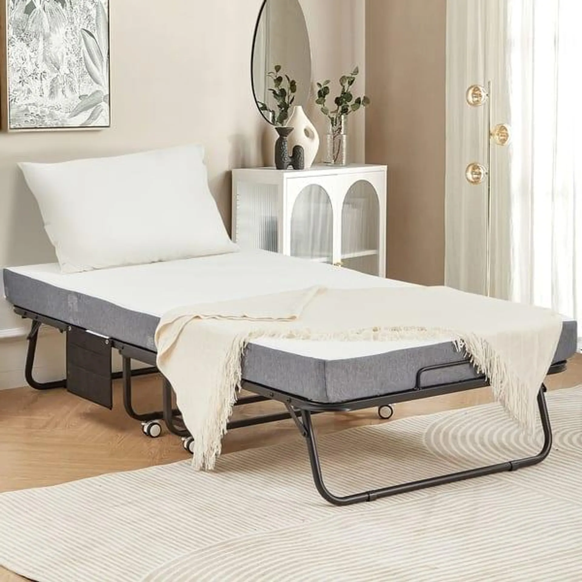 Erommy Folding Bed with Memory Foam Mattress: Portable foldable guest bed for adults with luxurious 5-inch memory foam mattress