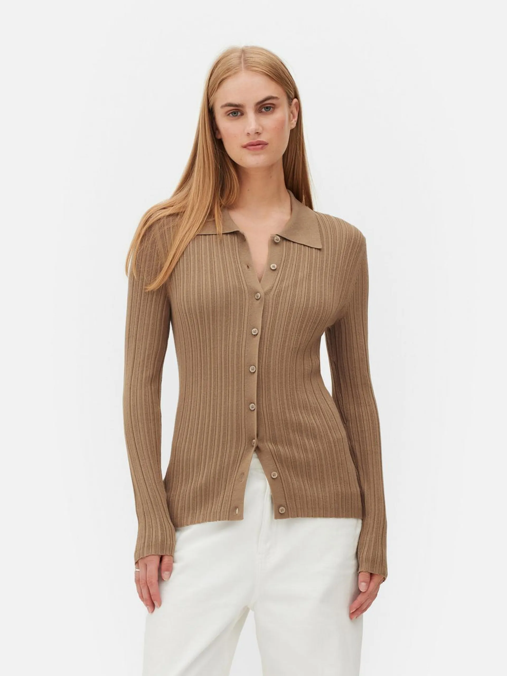 Ribbed Collared Cardigan