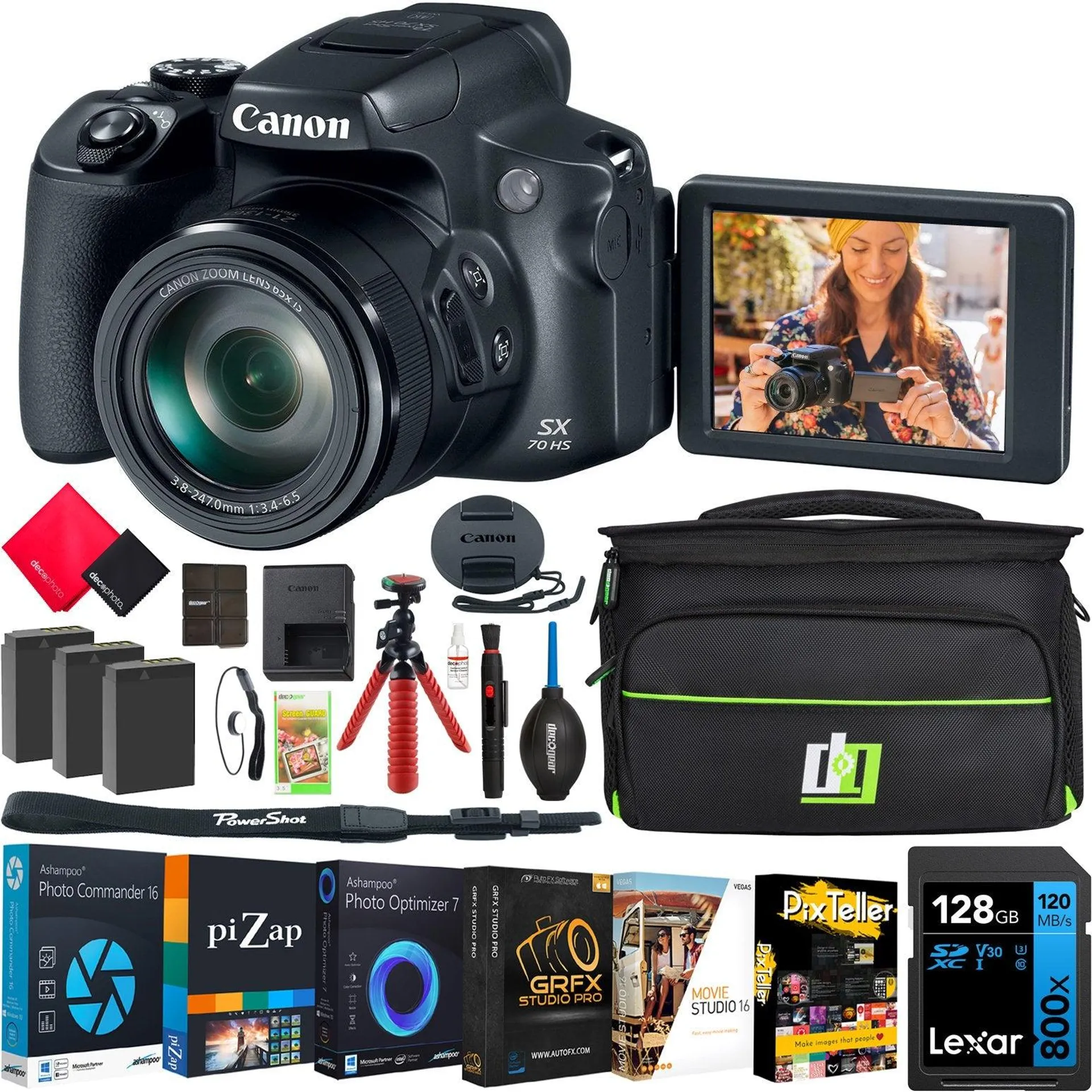 Canon PowerShot SX70 HS 20.3MP Digital Point + Shoot Travel Bundle