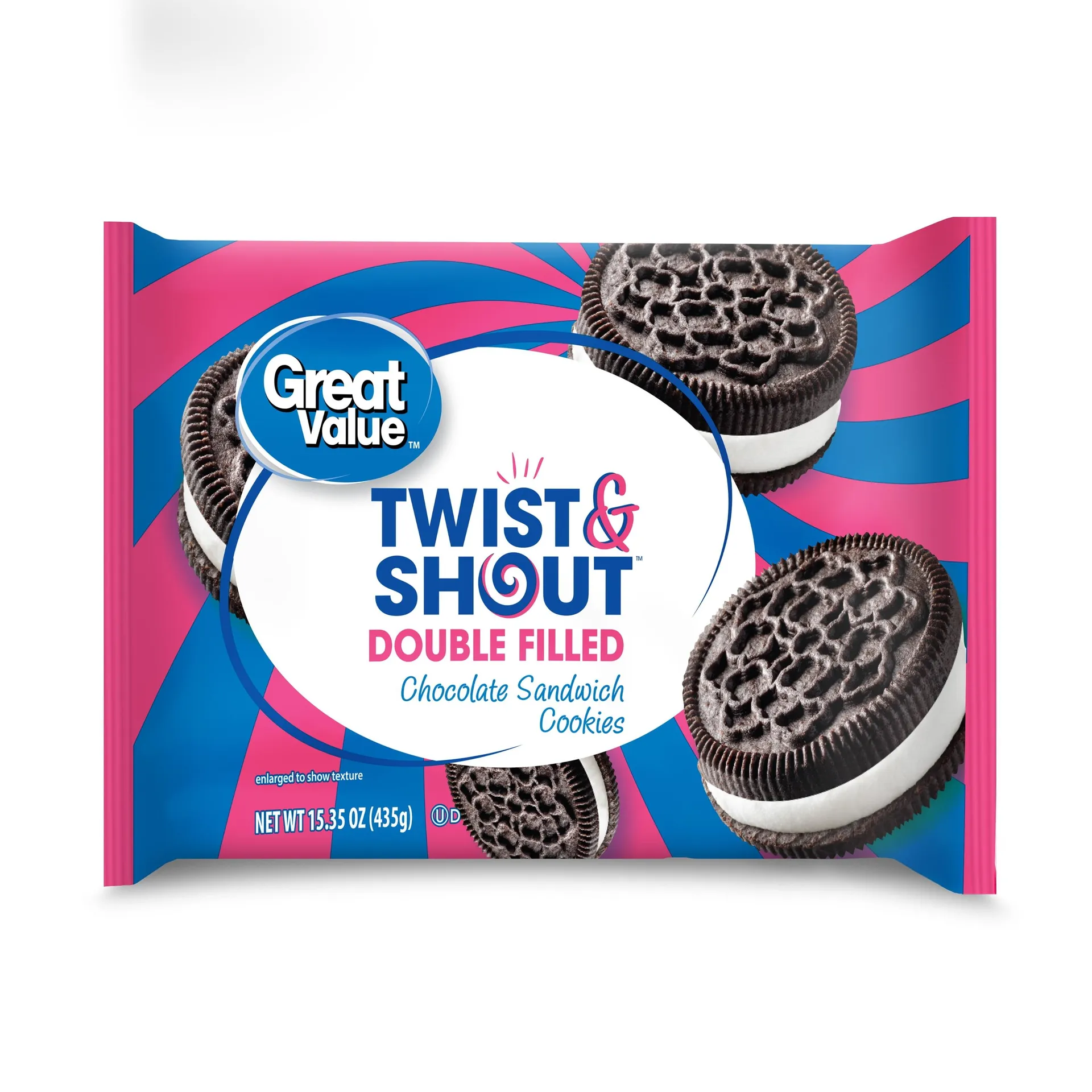 Great Value Twist & Shout Double Filled Chocolate Sandwich Cookies, 15.35 oz