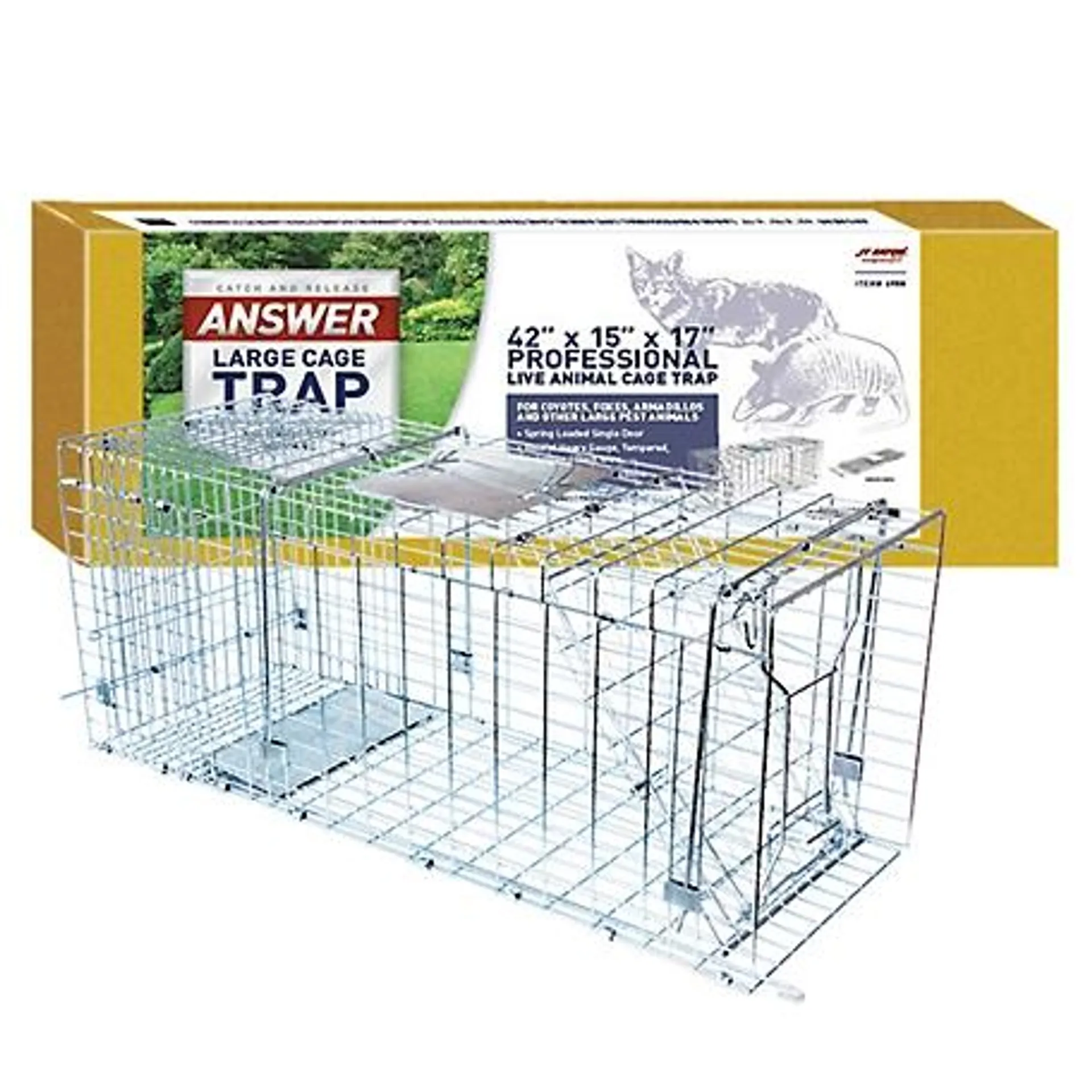 JT Eaton 1-Door Answer Live Animal Trap for Coyotes, Foxes, Armadillos and Other Large Pests, 42 in. x 15 in. x 17 in.