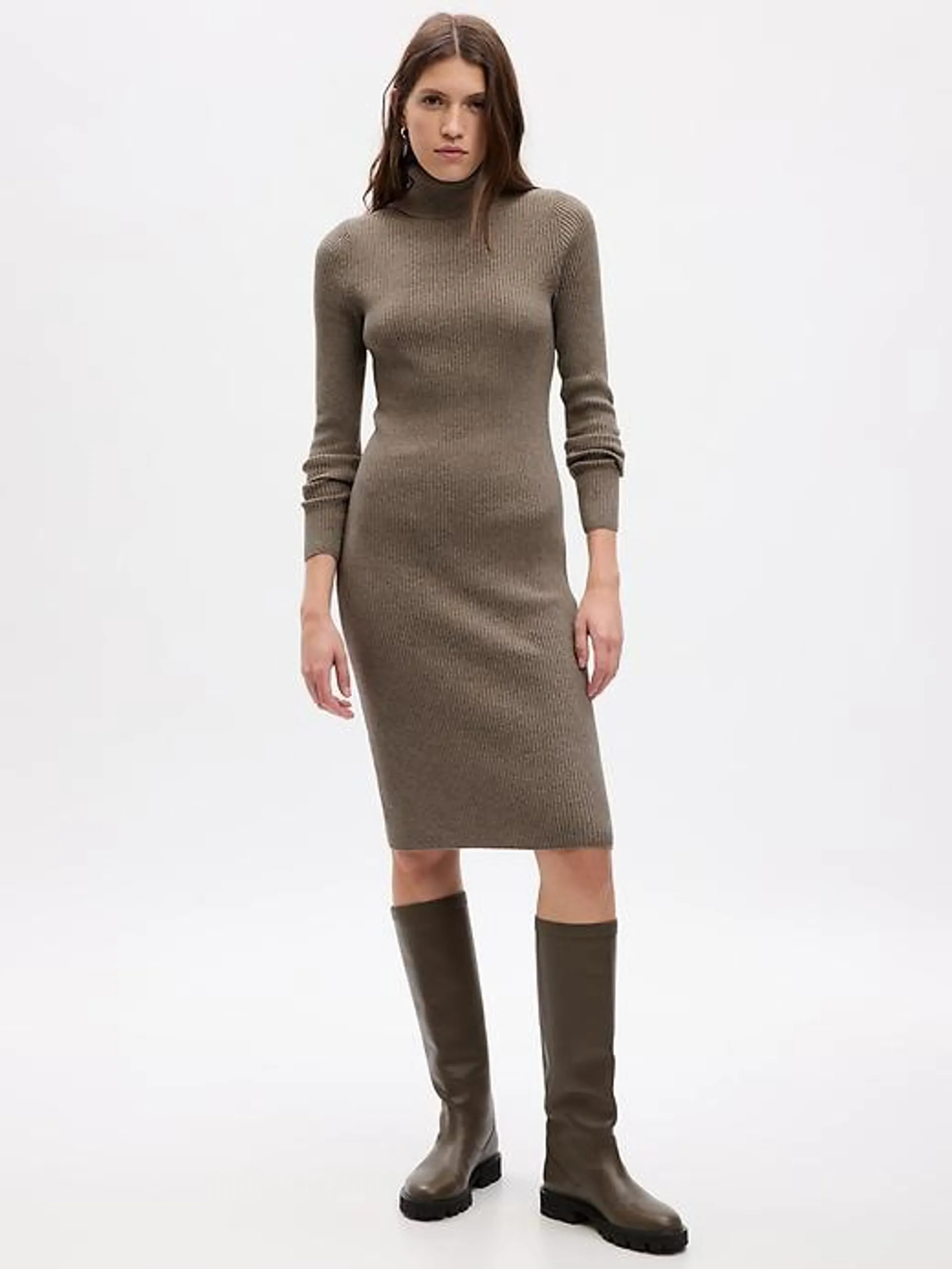 Turtleneck Rib Midi Sweater Dress