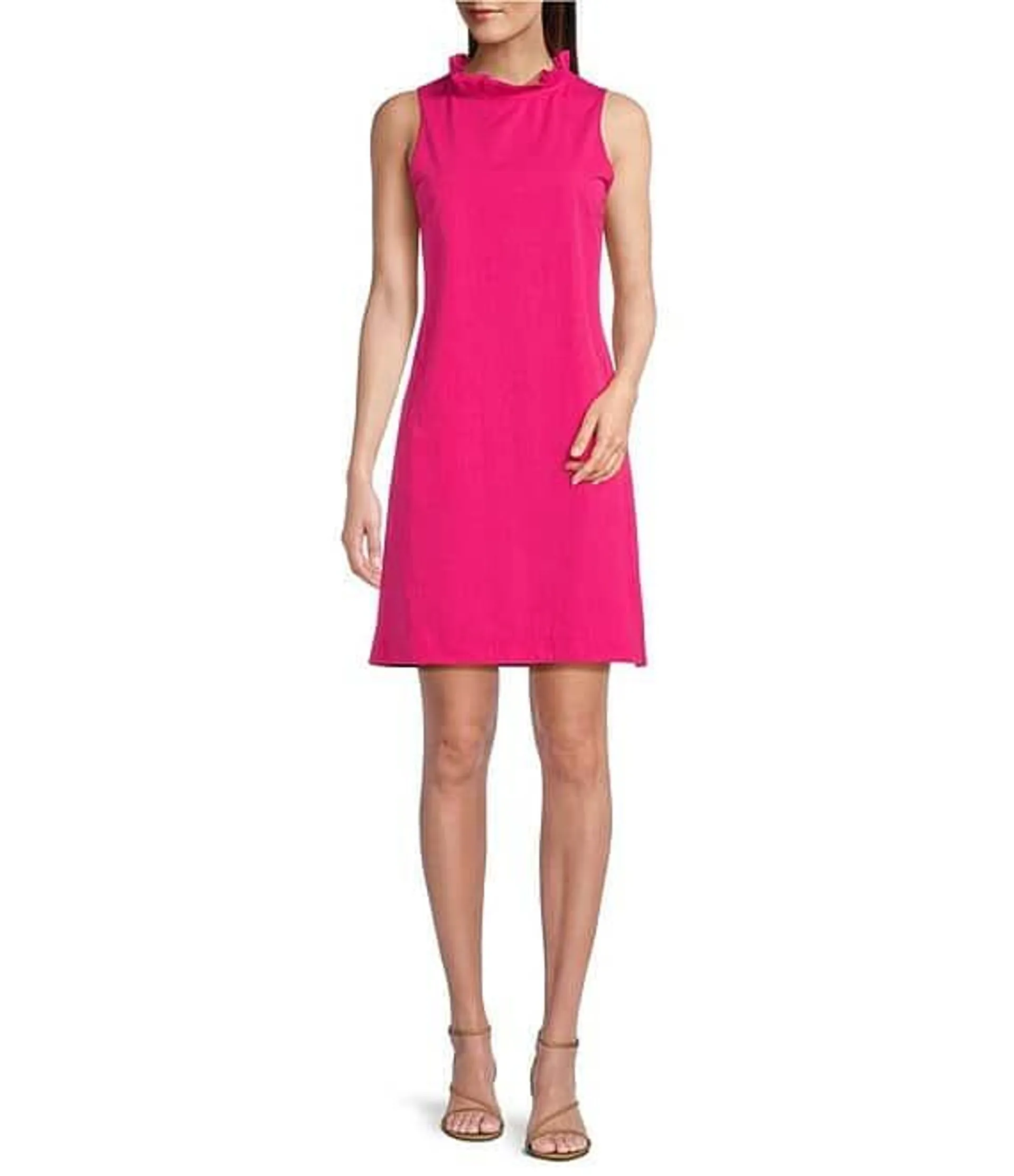 Stella Linen Blend Mock Ruffle Neck Tie Back High-Low A-Line Dress