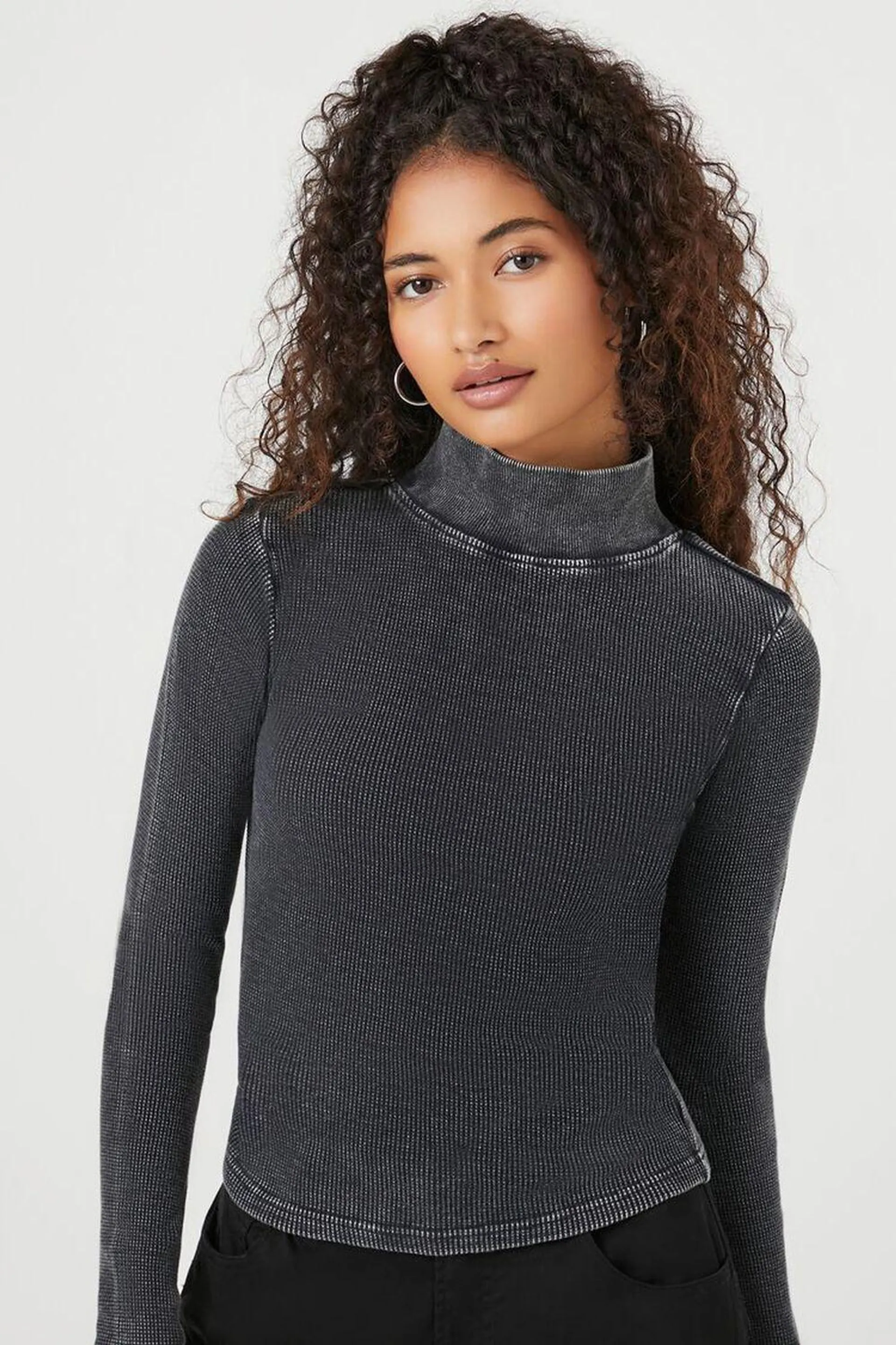 Waffle Knit Turtleneck Top