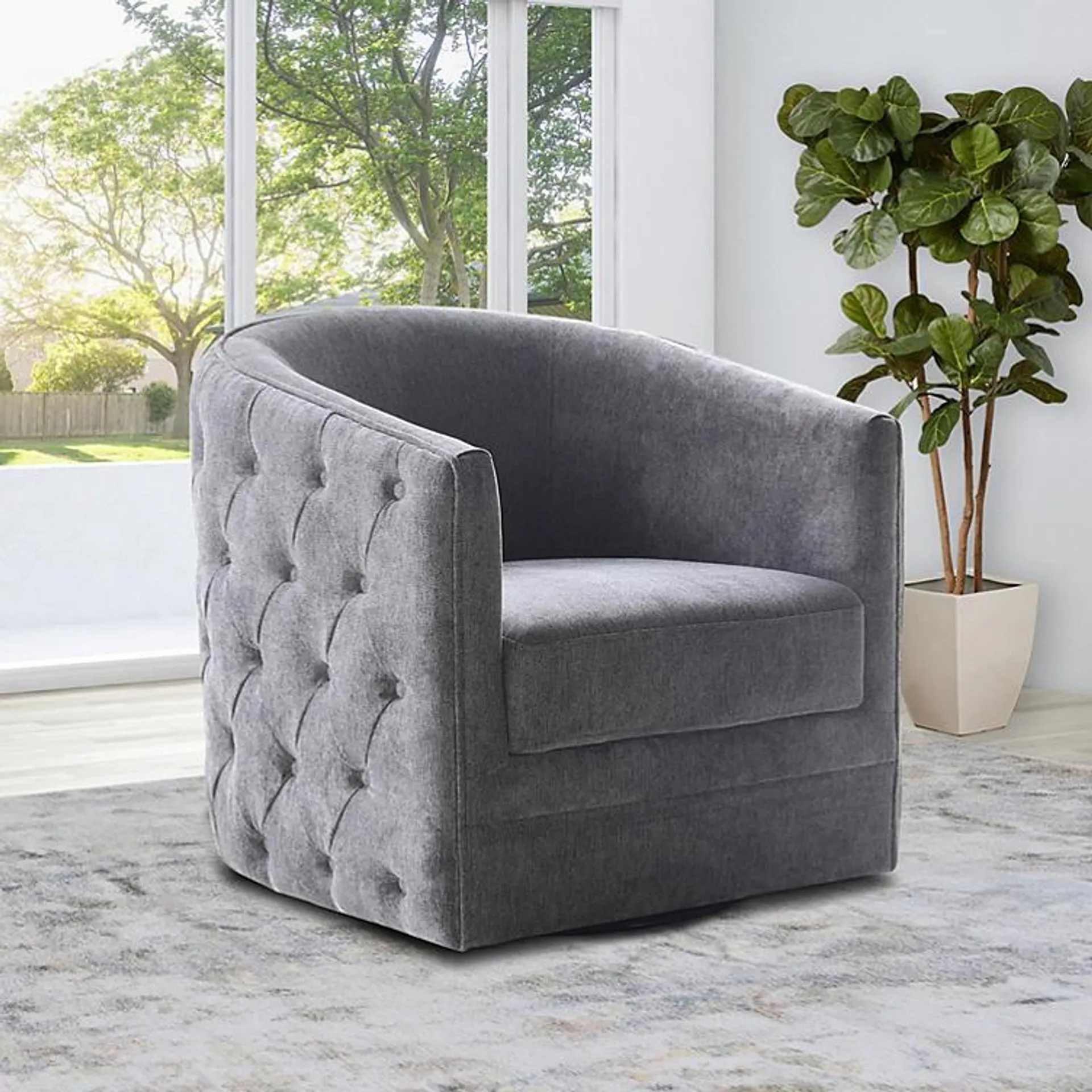 Kylie Hand-Tufted Fabric Swivel Chair, Assorted Colors