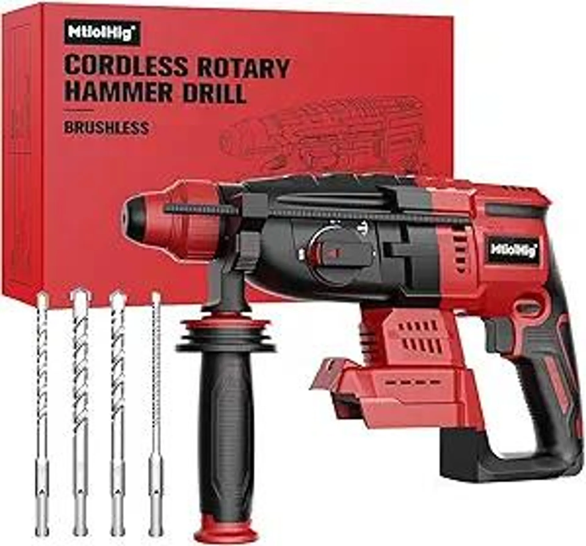 Rotary Hammer Drill For Milwaukee 18V: 1" SDS Plus Brushless Rotary Hammer - Safety Clutch 4 Application Modes Fastest Drilling For Concrete Tile Wood Wall Including 4 Drill Bits(Battery not included)