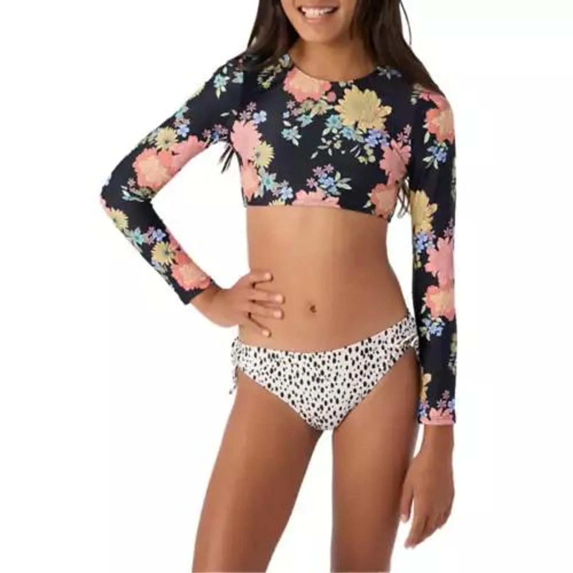 Girls' O'Neill Kali Floral Long Sleeve Crop Top Swim Set