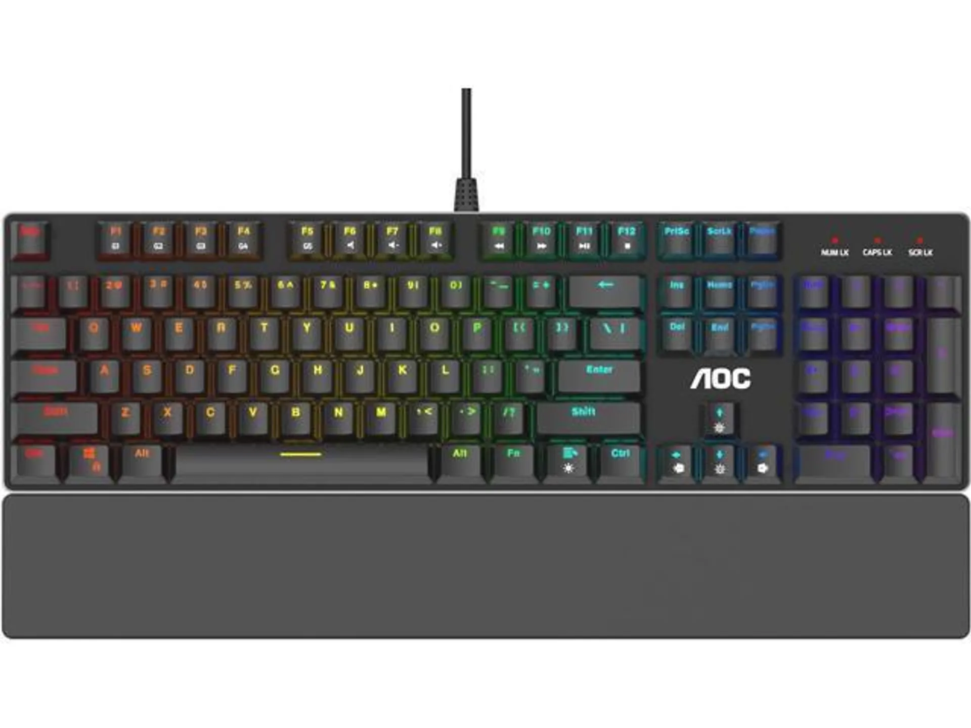 AOC Gaming Full RGB Mechanical Keyboard, 104-Key Outemu Blue Switches, Full NKRO, Detachable Wrist Rest, Light FX RGB, G-Menu Software (GK500)