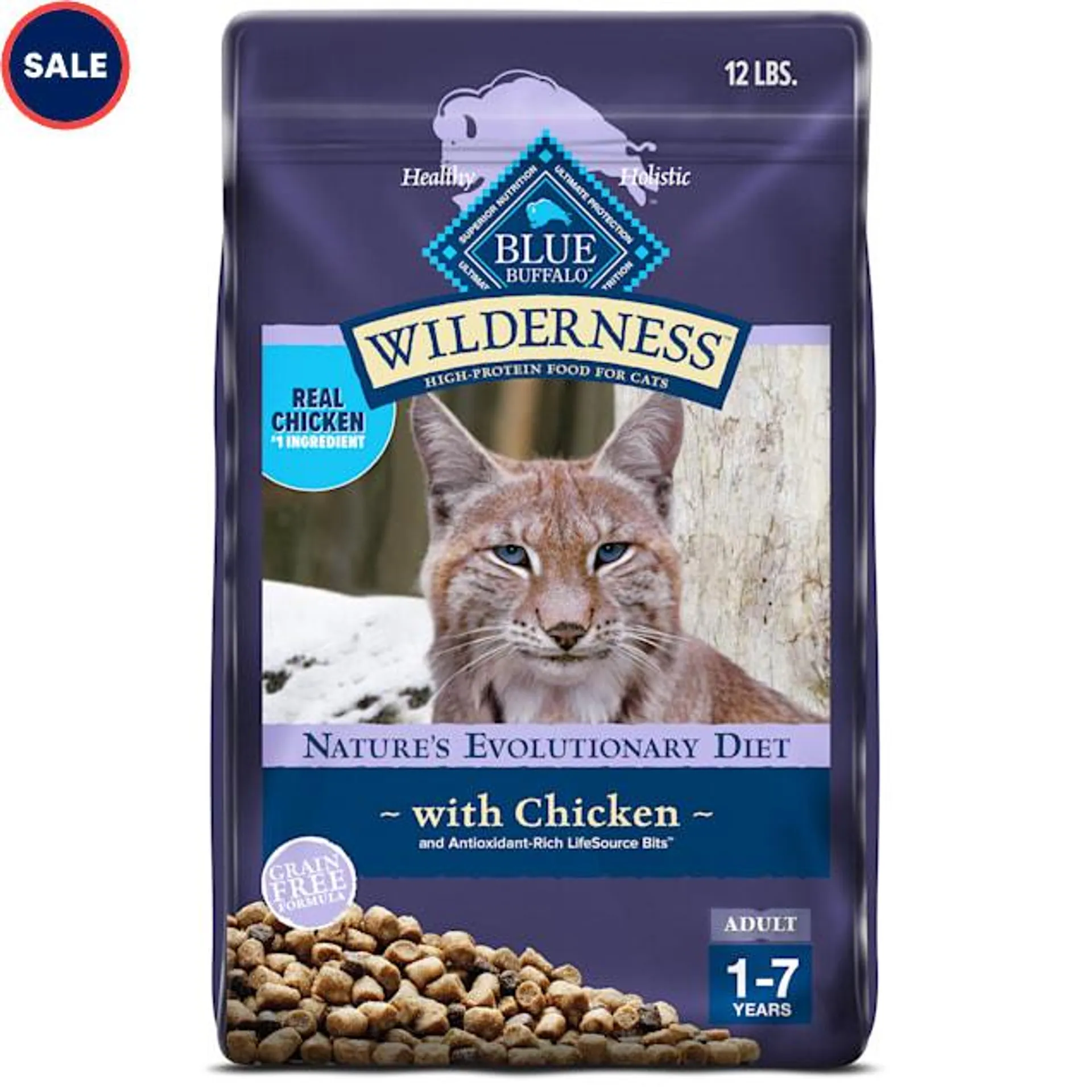 Blue Buffalo Blue Wilderness Natural High Protein, Chicken, Adult Dry Cat Food, 12 lbs.