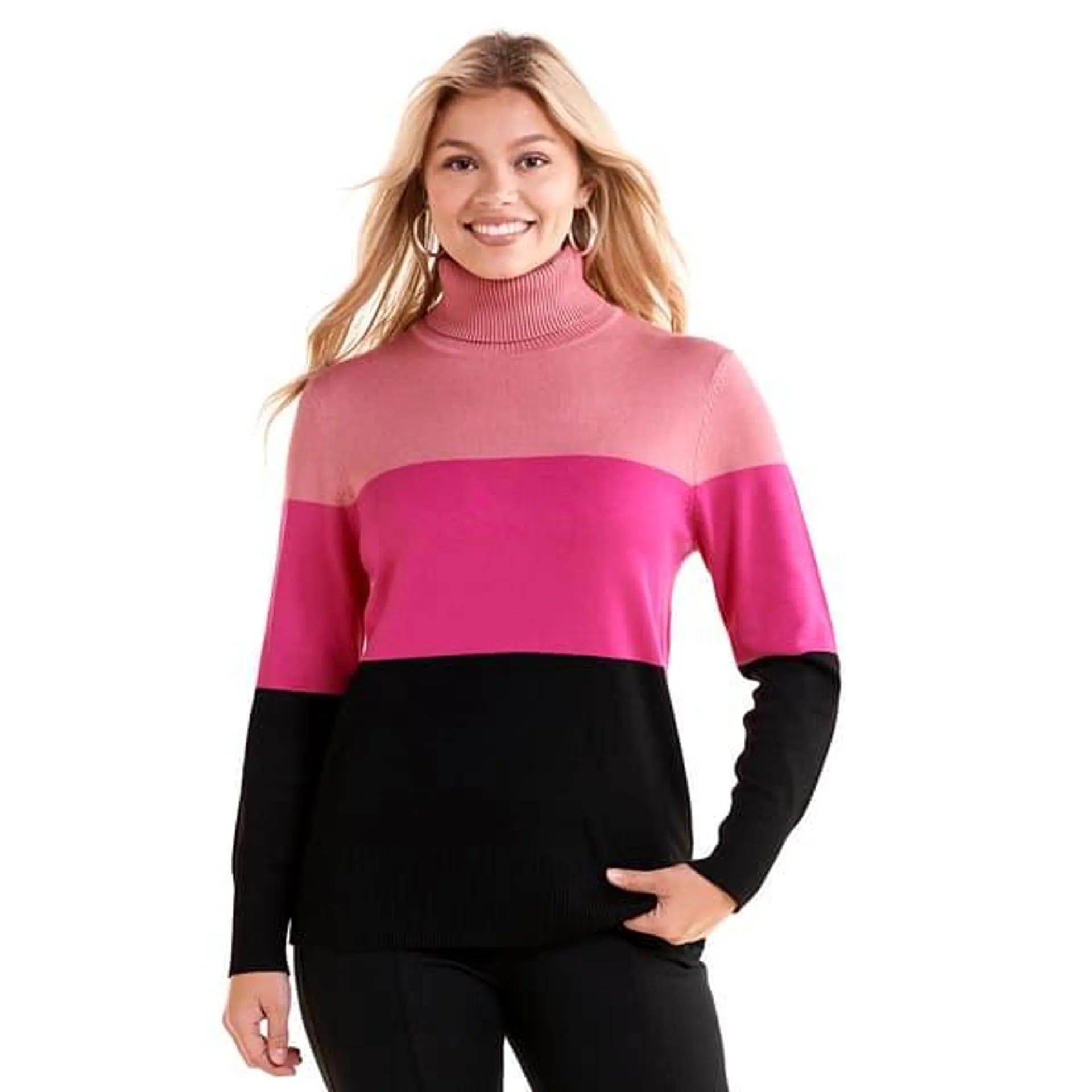 Womens Retrology Color Block Long Sleeve Turtleneck