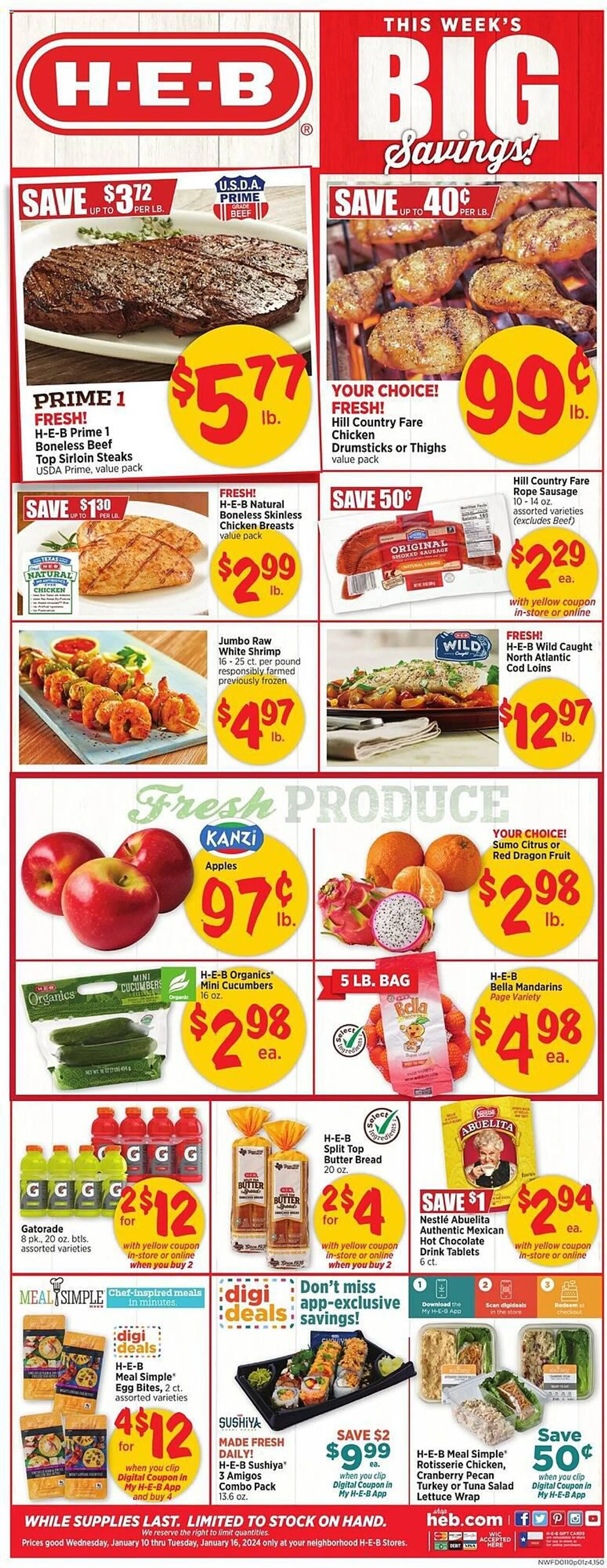 H-E-B Weekly Ad Valid Until January 16, 2024