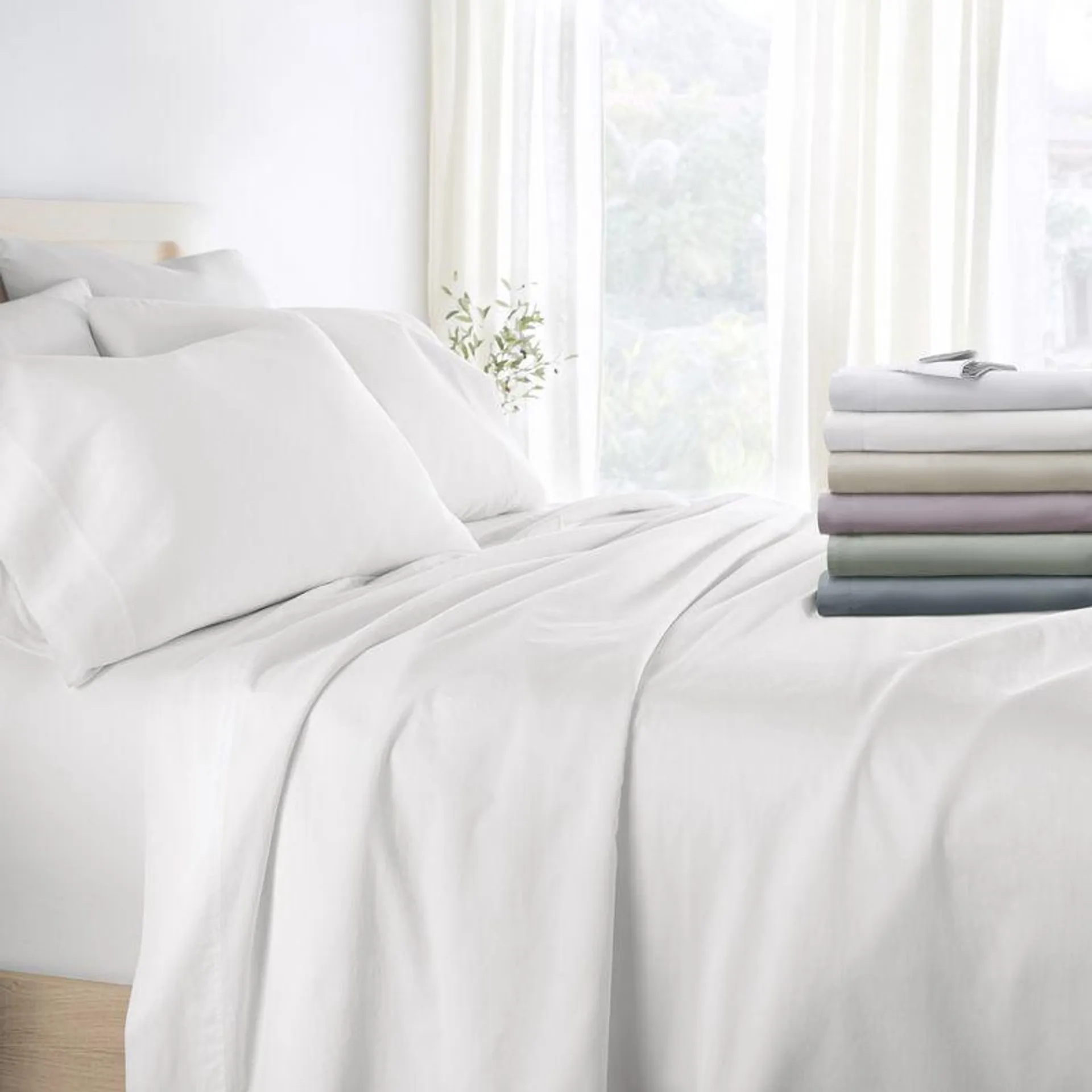 300 Thread Count 100% Cotton 4 Piece Solid Sheet Set Sateen Weave - Becky Cameron