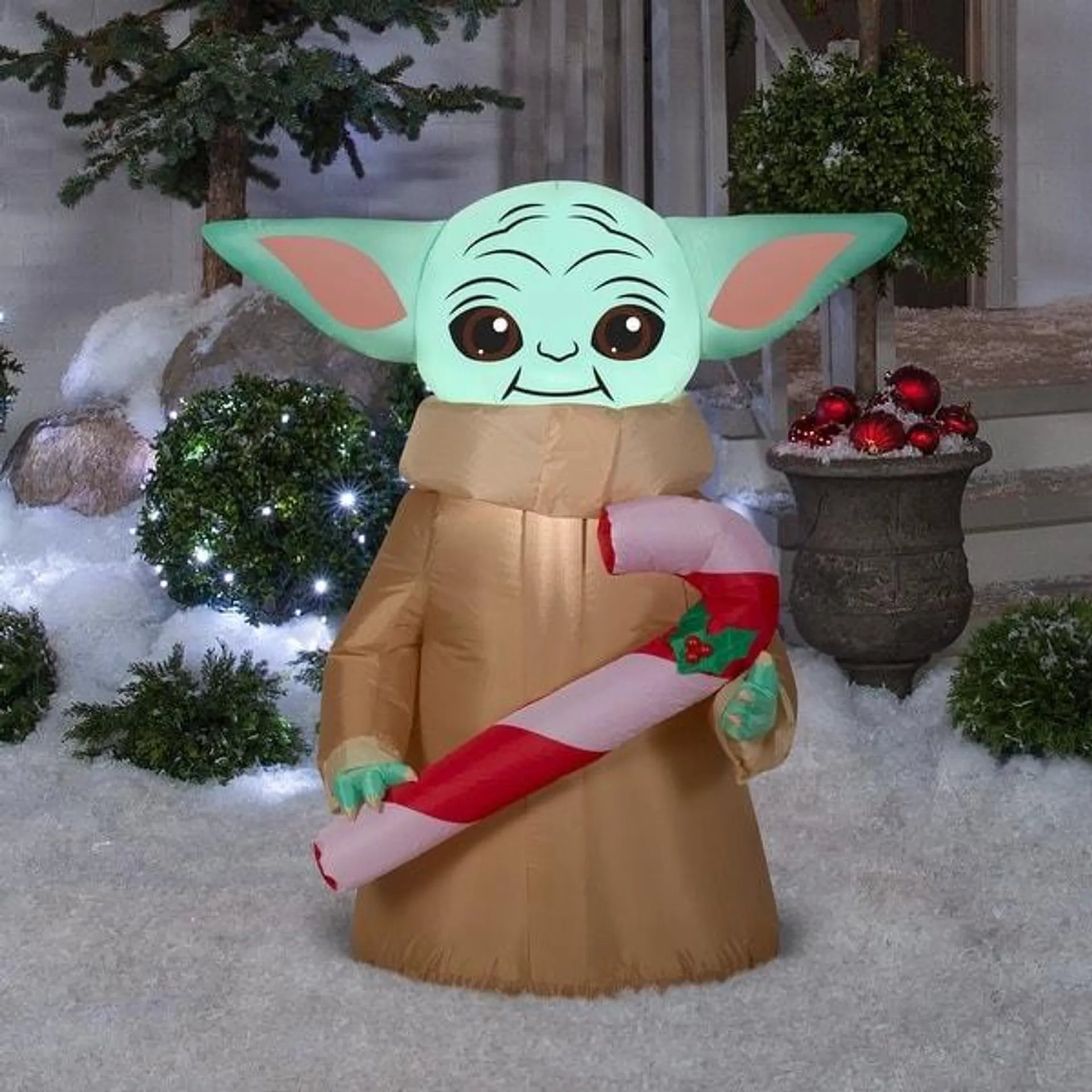 Gemmy Christmas Airblown Inflatable The Child Baby Yoda Grogu w/Candy Cane Star Wars, 3.5 ft Tall, Brown