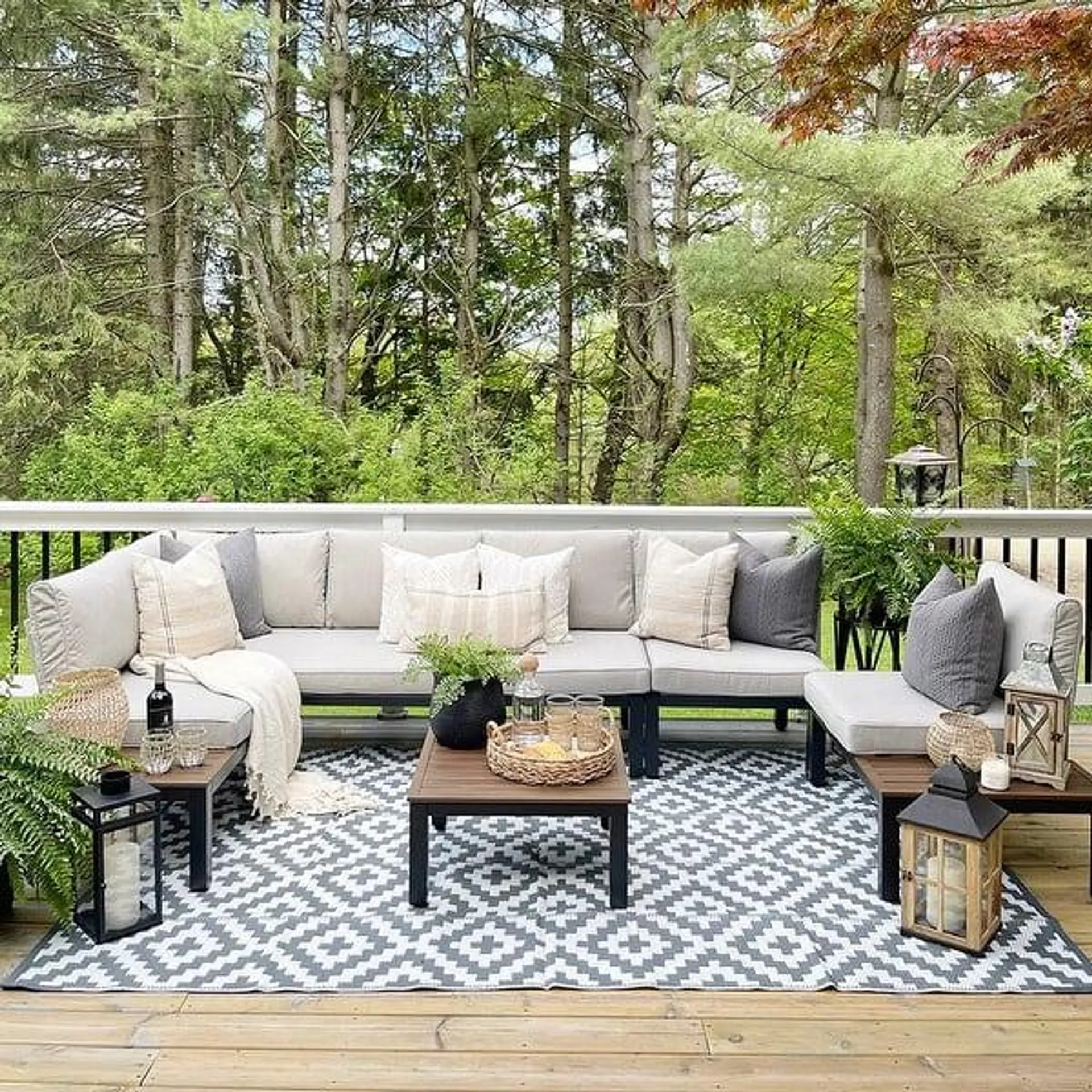 3-8 Pieces Patio Sectional sofa set, E-coating Steel frame Conversation Sets with Built-in Side Table , Grey Cushion