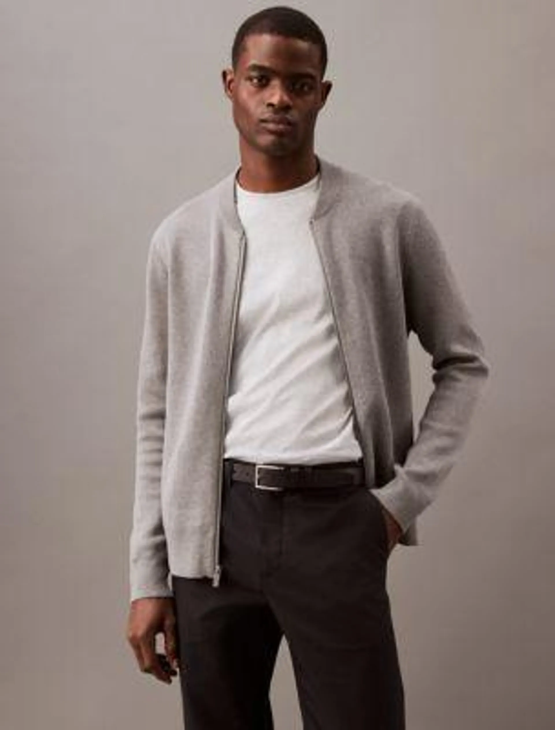 Smooth Cotton Sweater Bomber Jacket