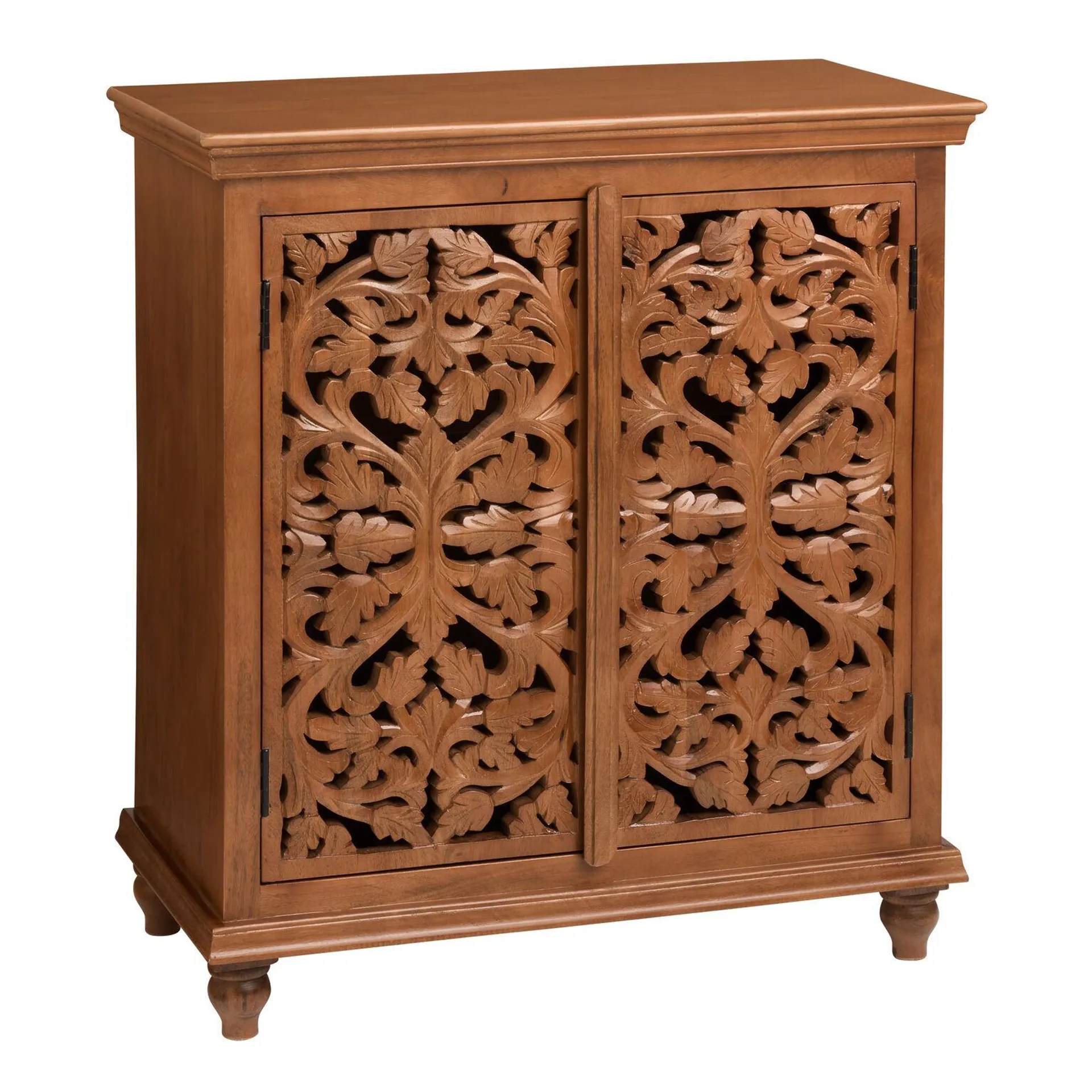 Kavan Rustic Natural Carved Wood Botanical Storage Cabinet