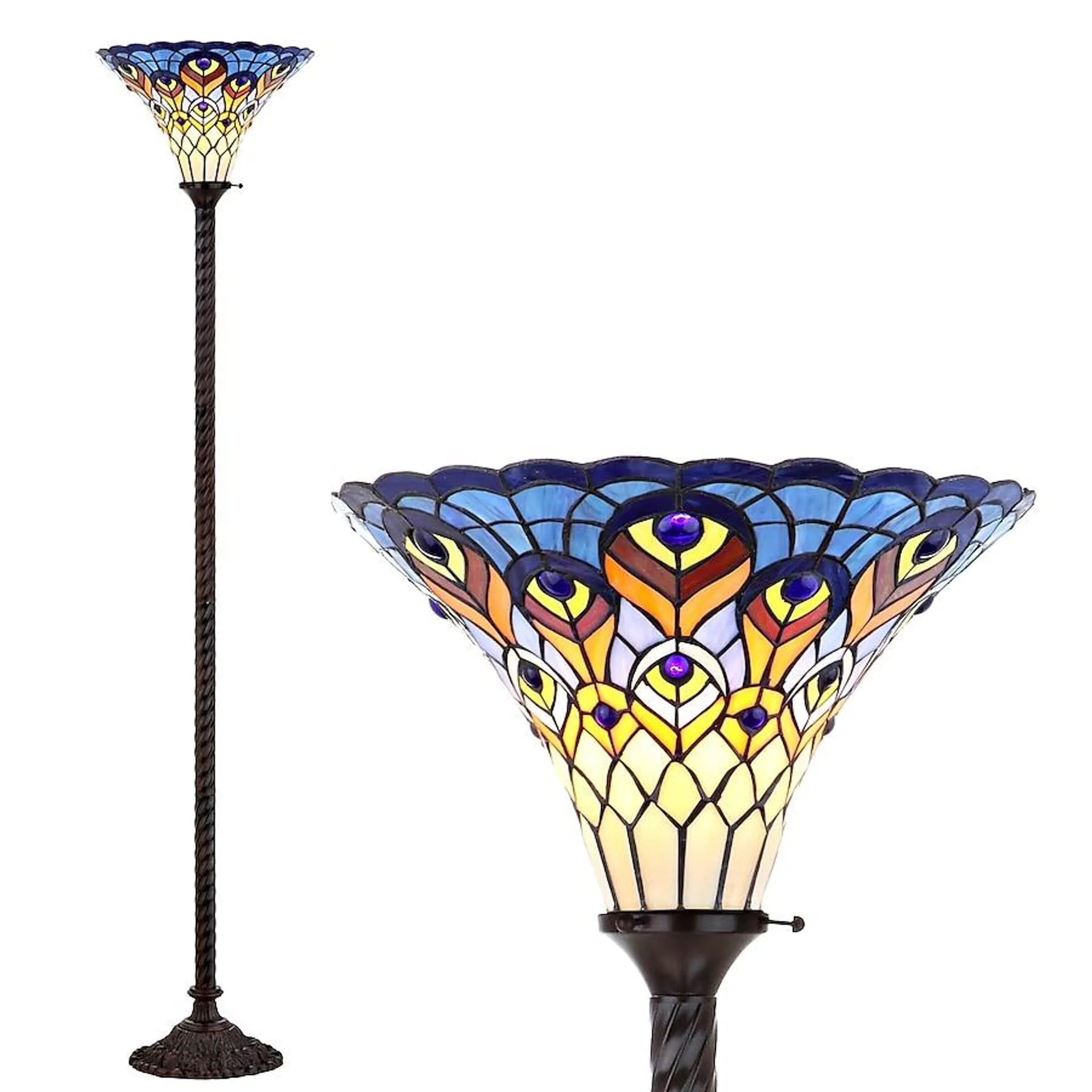 JONATHAN Y Peacock Tiffany-Style Traditional 70-in Bronze Torchiere Floor Lamp