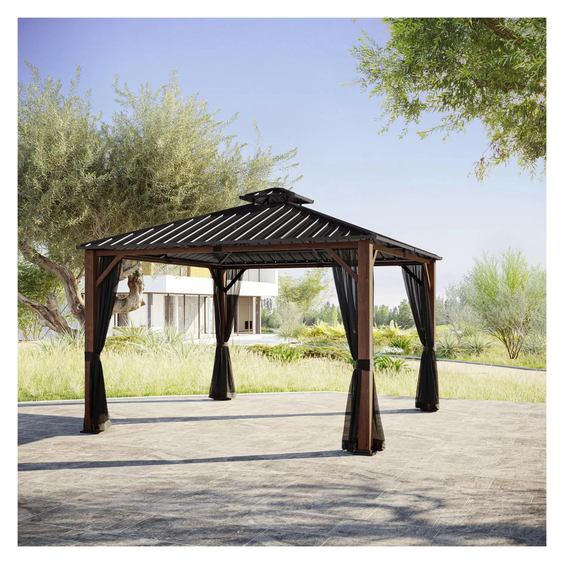 SunVilla Woodmont 12' x 12' Steel/Aluminum Hard Top Gazebo with Netting