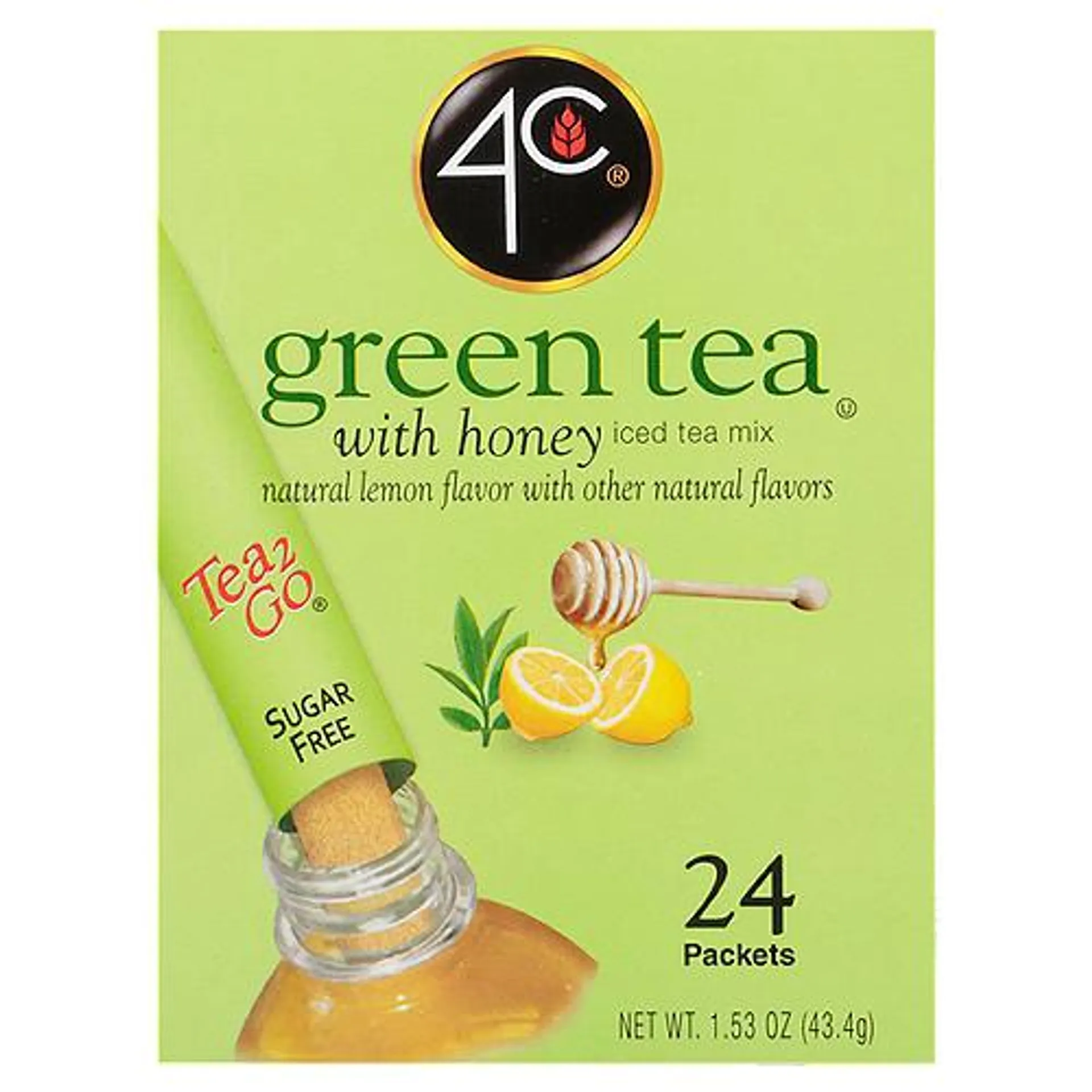 4C Tea 2 Go Green Tea with Honey, Iced Tea Mix, 24 Each