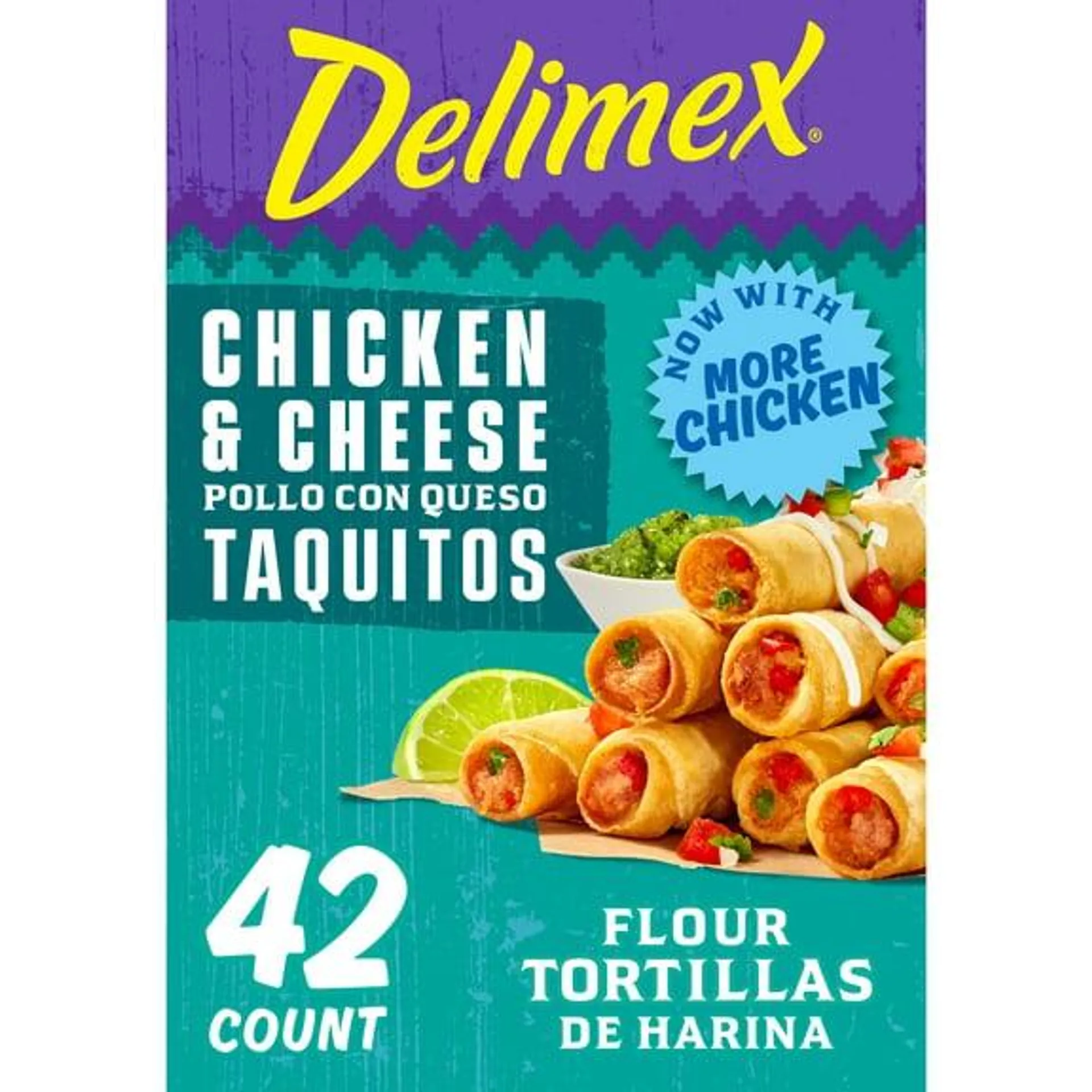 Delimex Chicken & Cheese Large Flour Taquitos Frozen Snacks & Appetizers, 42 Ct Box Jumbo