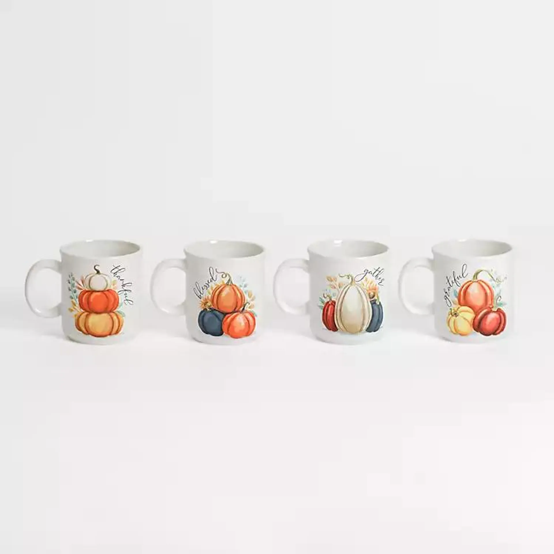 Harvest Sentiment Pumpkin Mugs, Set of 4