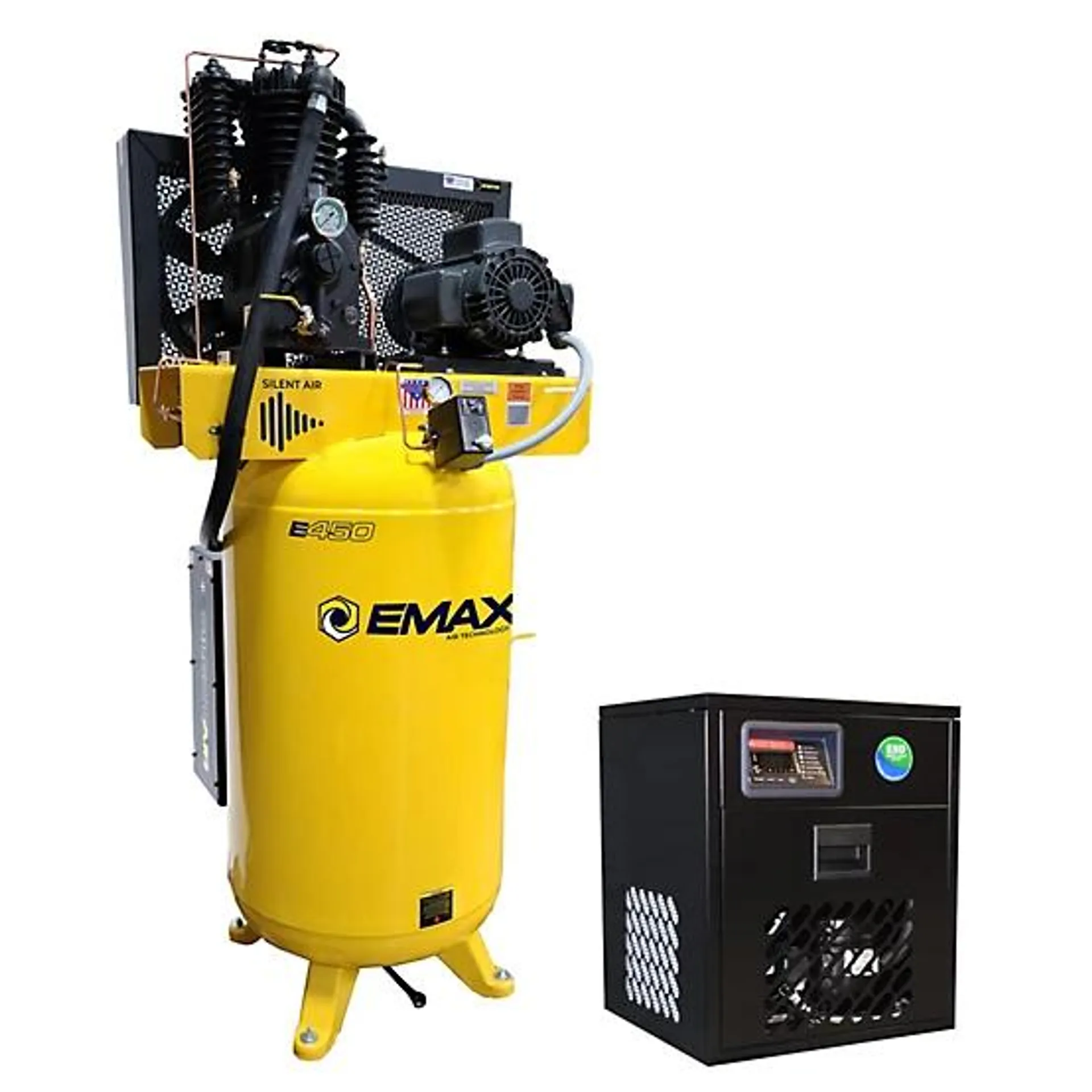 5 HP 80 gal. 2-Stage Industrial Inline Pressure Lubricated Pump SILENT Air Compressor with 30 CFM Dryer, 175 PSI