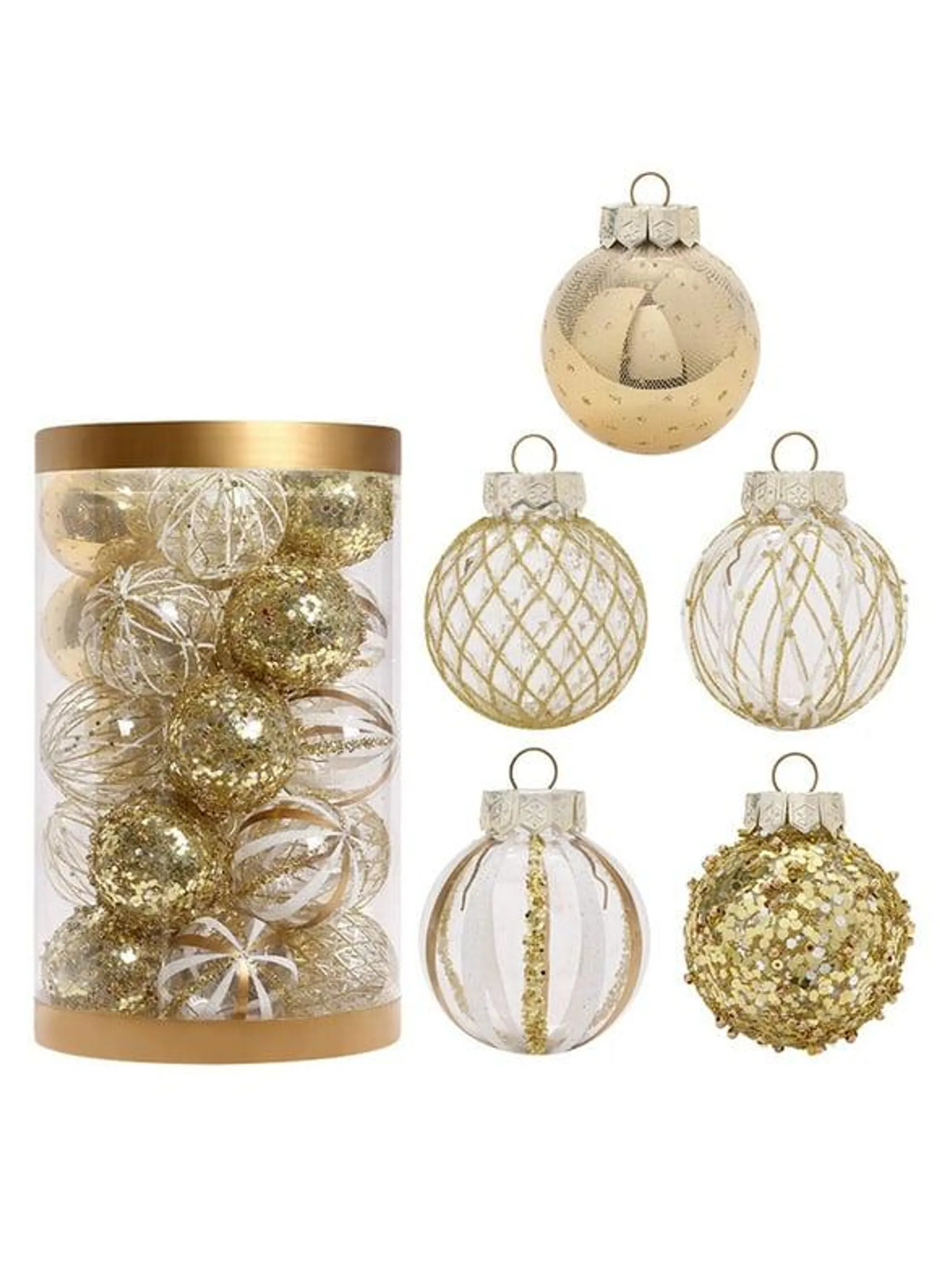 CHGBMOK Christmas Ball Ornaments 25PCS for Xmas Tree Decor 2.36" Shatterproof Christmas Tree Decorations White Gold