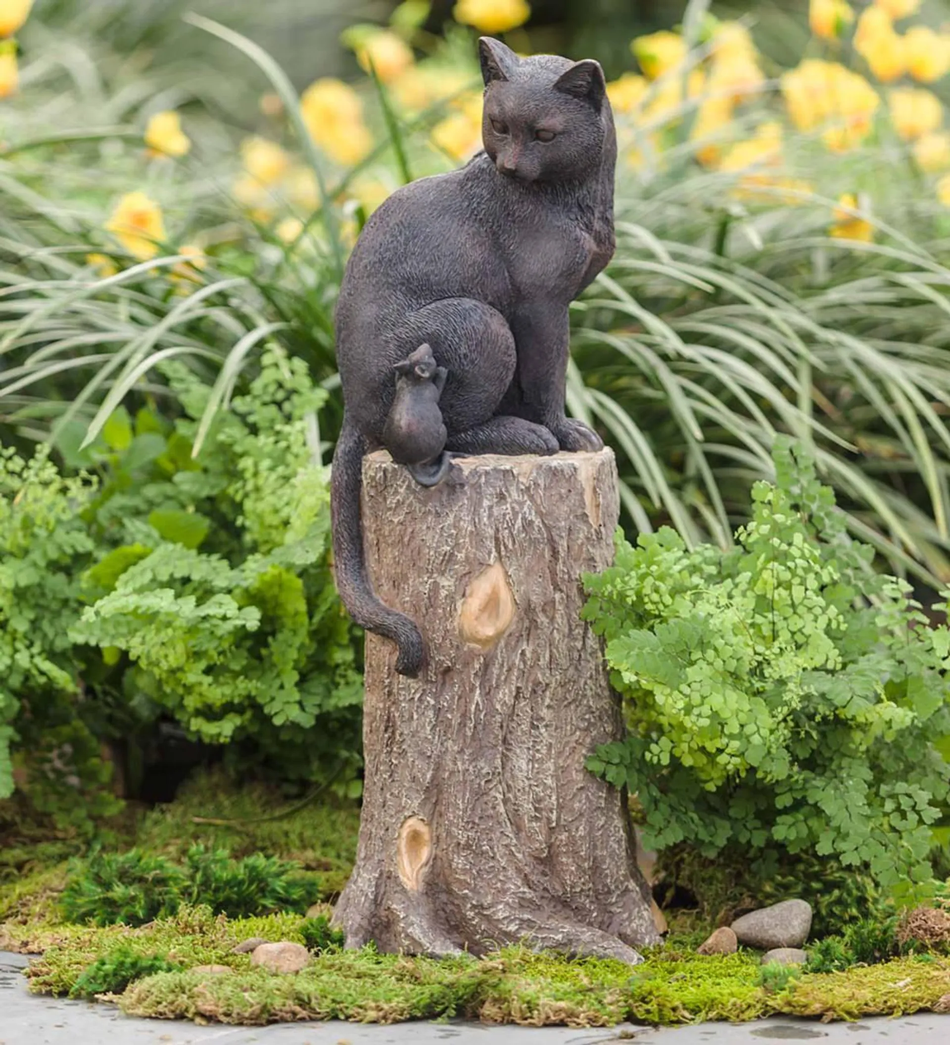 Cat and Mouse on Stump Lawn Ornament