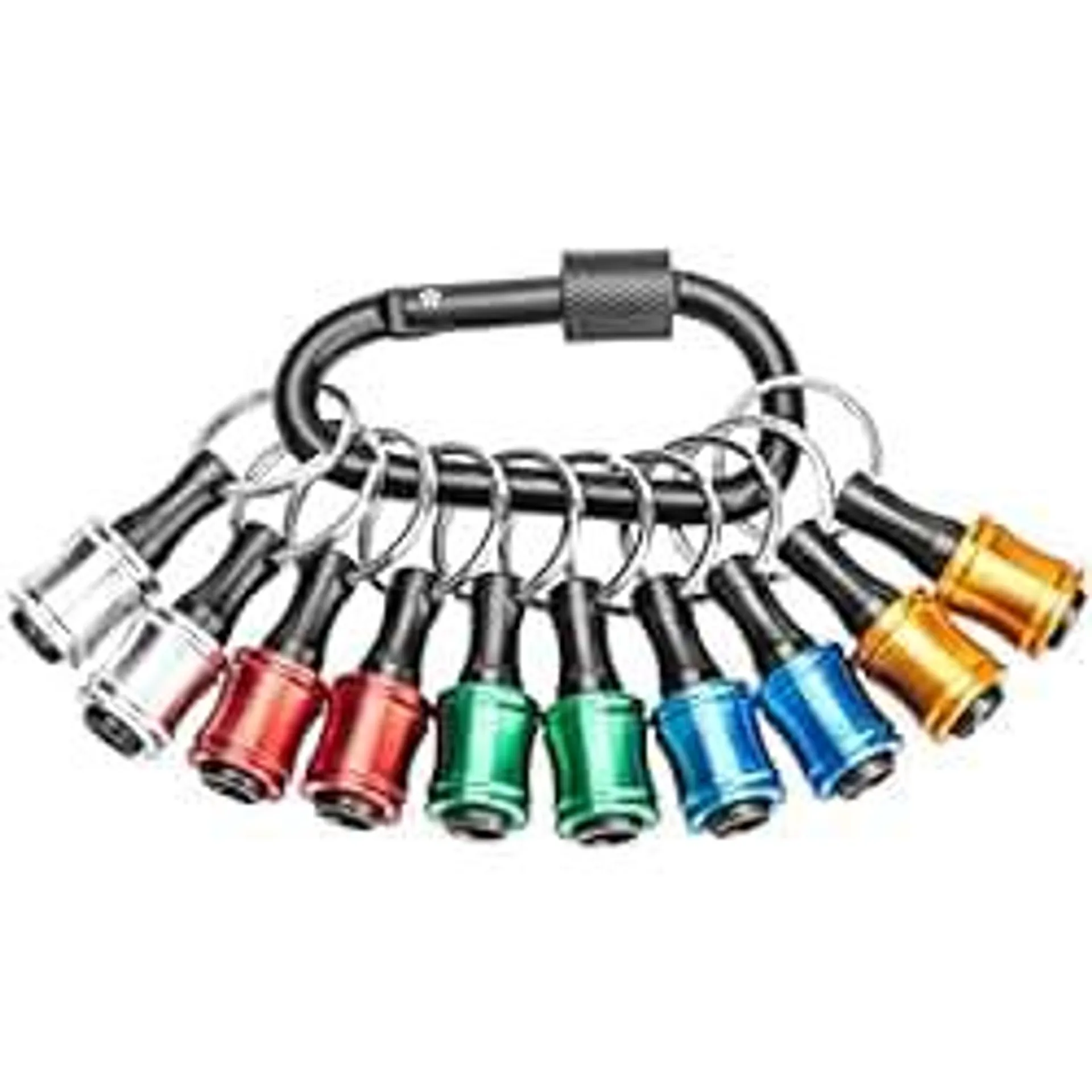 1/4 Inch Hex Shank Drill Bits Holder - Portable Six Color Coded Quick-Change Screwdriver Bits Holder Organizer Tool for 1/4" Impact Tips, Screws, Drivers, with Black Carabiner(Bits Not Include)(10pcs)