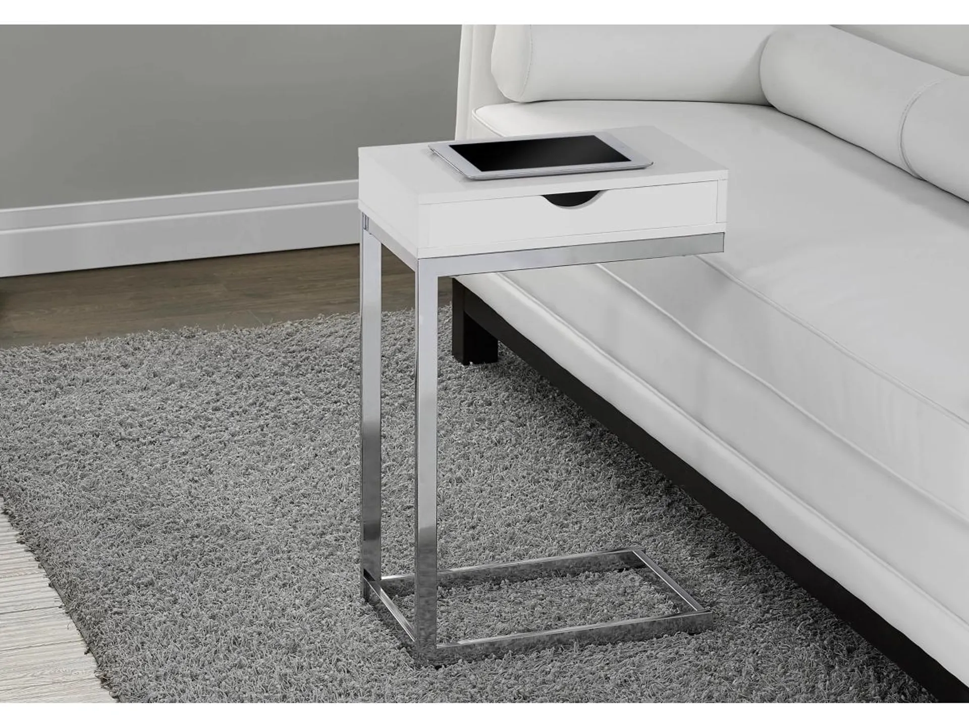 Monarch Specialties Contemporary C-Shape Accent Table with 1 Storage Drawer