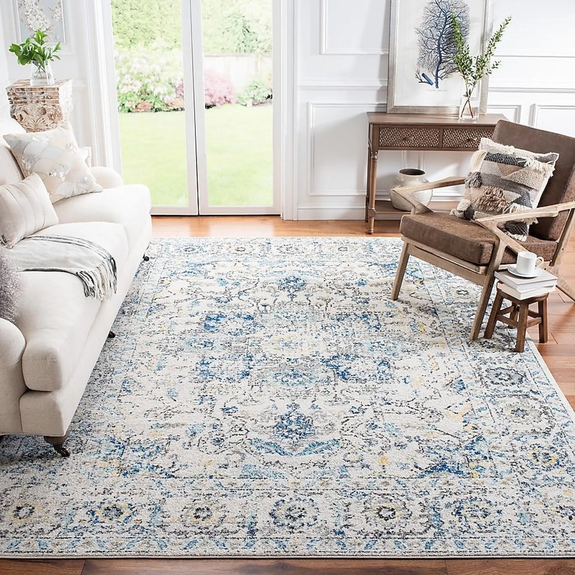 Safavieh Madison Nord 9 X 12 (ft) Gray/Blue Indoor Floral/Botanical Bohemian/Eclectic Area Rug