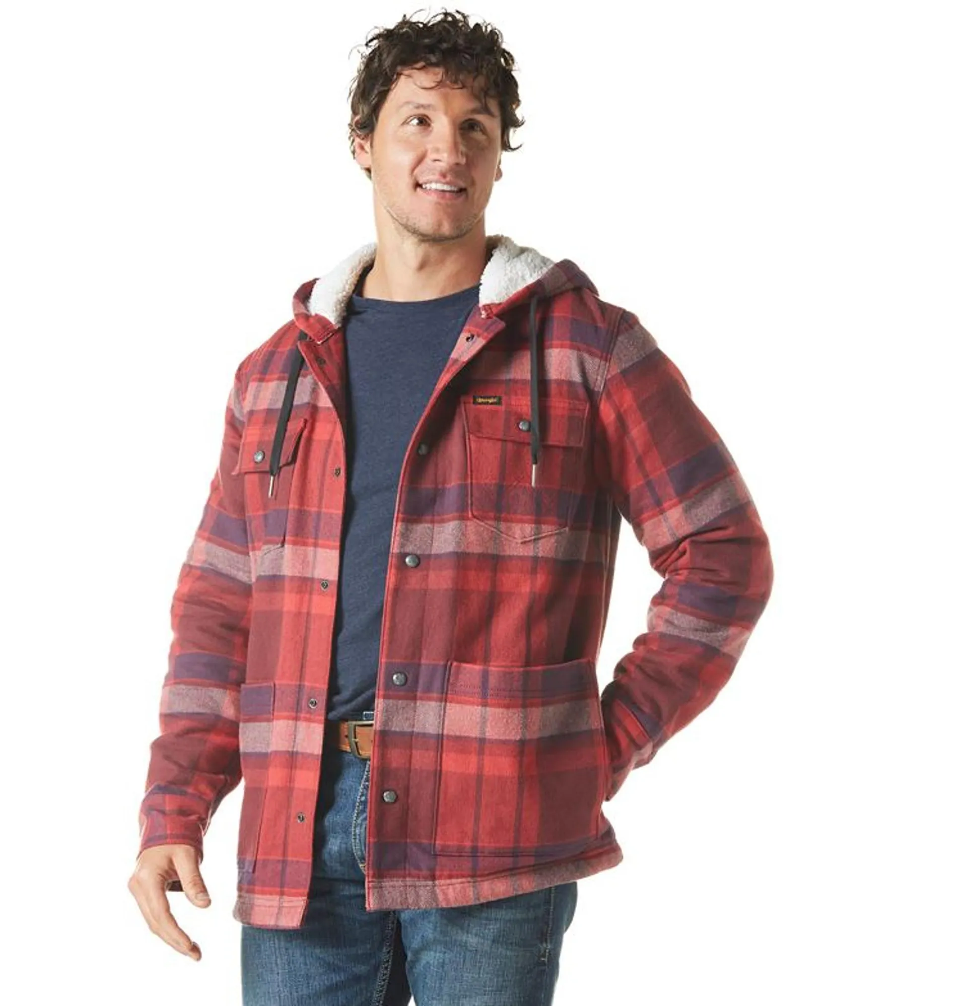 Wrangler Mens Garnet Hooded Flannel Shirt Jacket