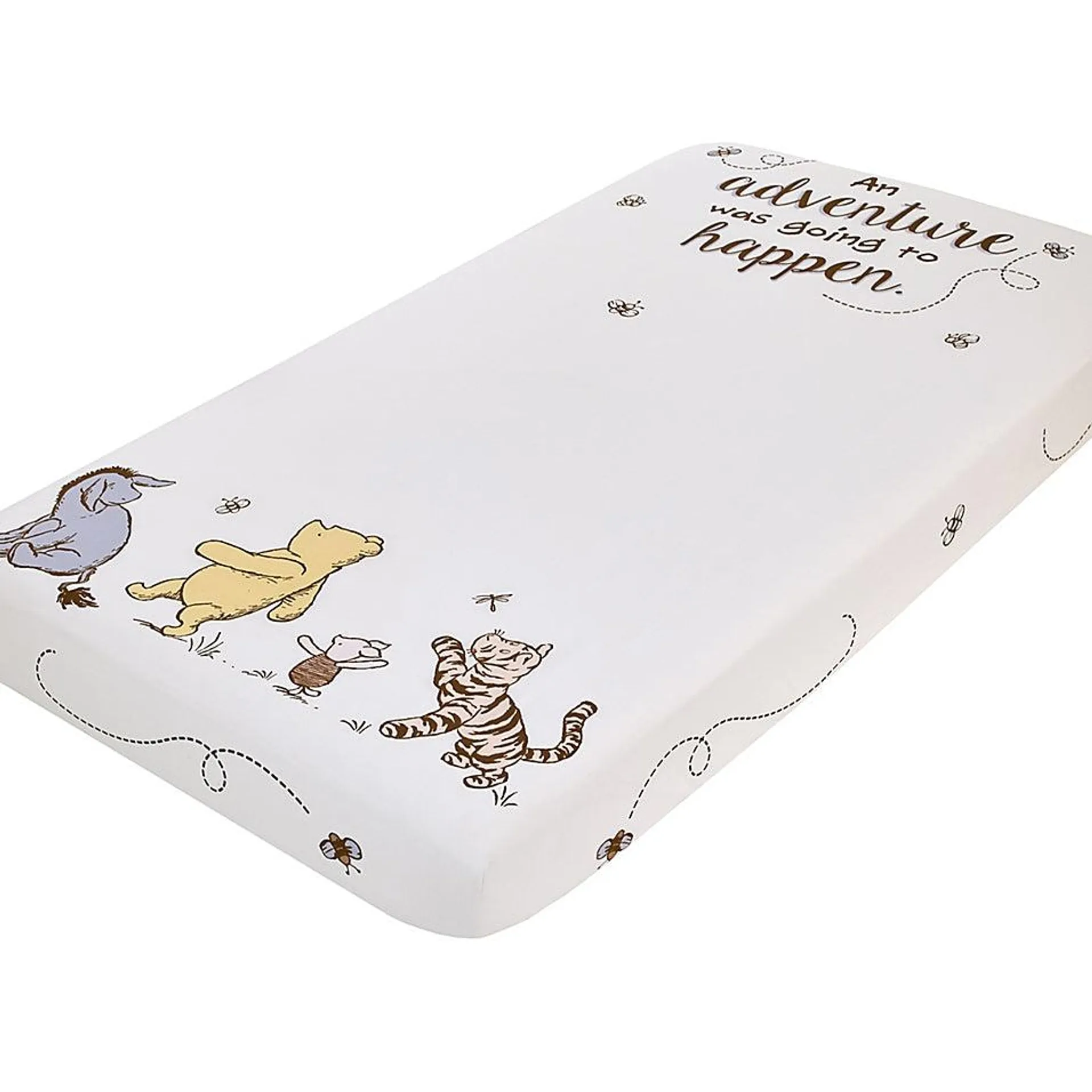 Disney Classic Pooh Hunny Fun with Piglet, Eeyore and Tigger White 100% Cotton Nursery Fitted Crib Sheet