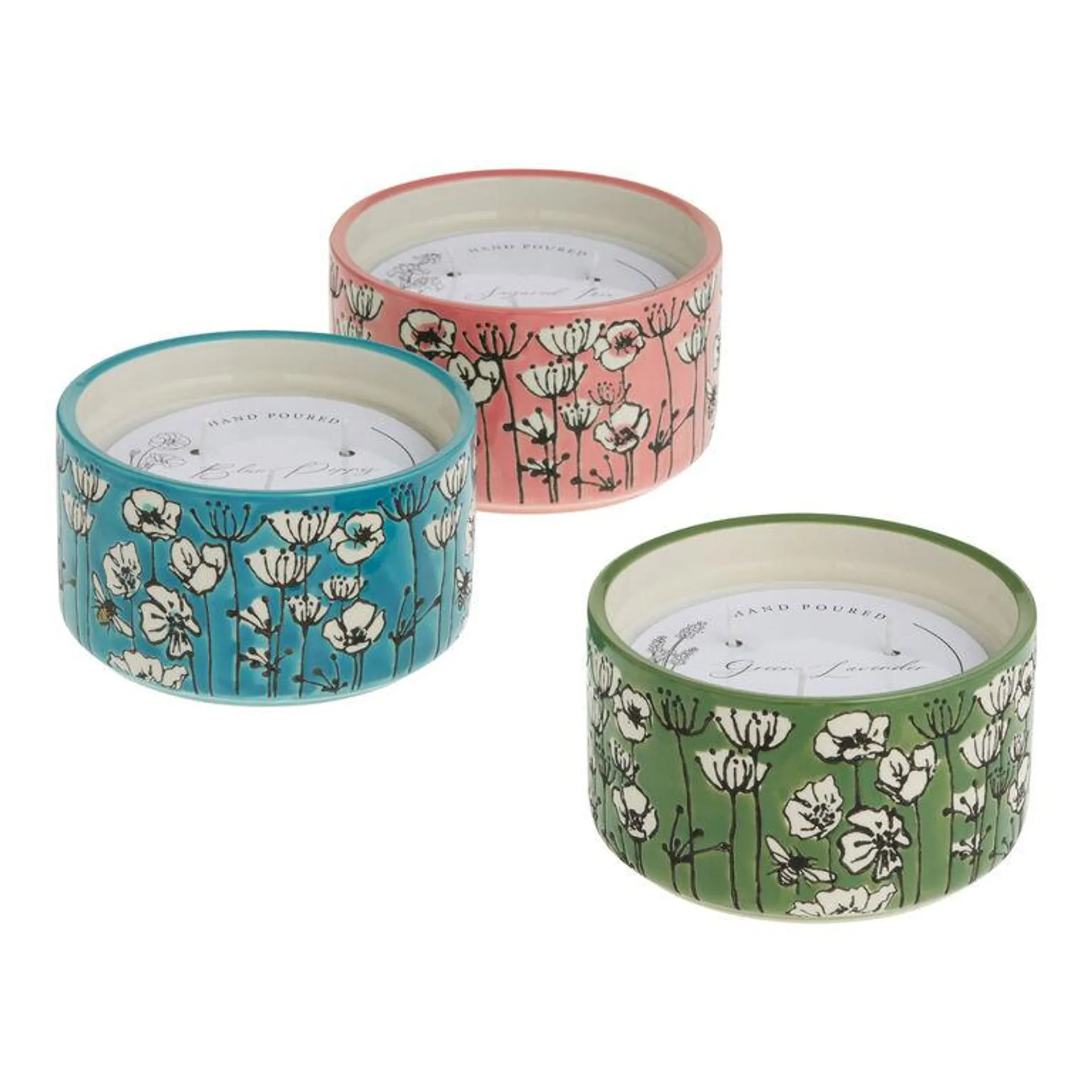 Flower Wax Resist Ceramic 3 Wick Scented Candle