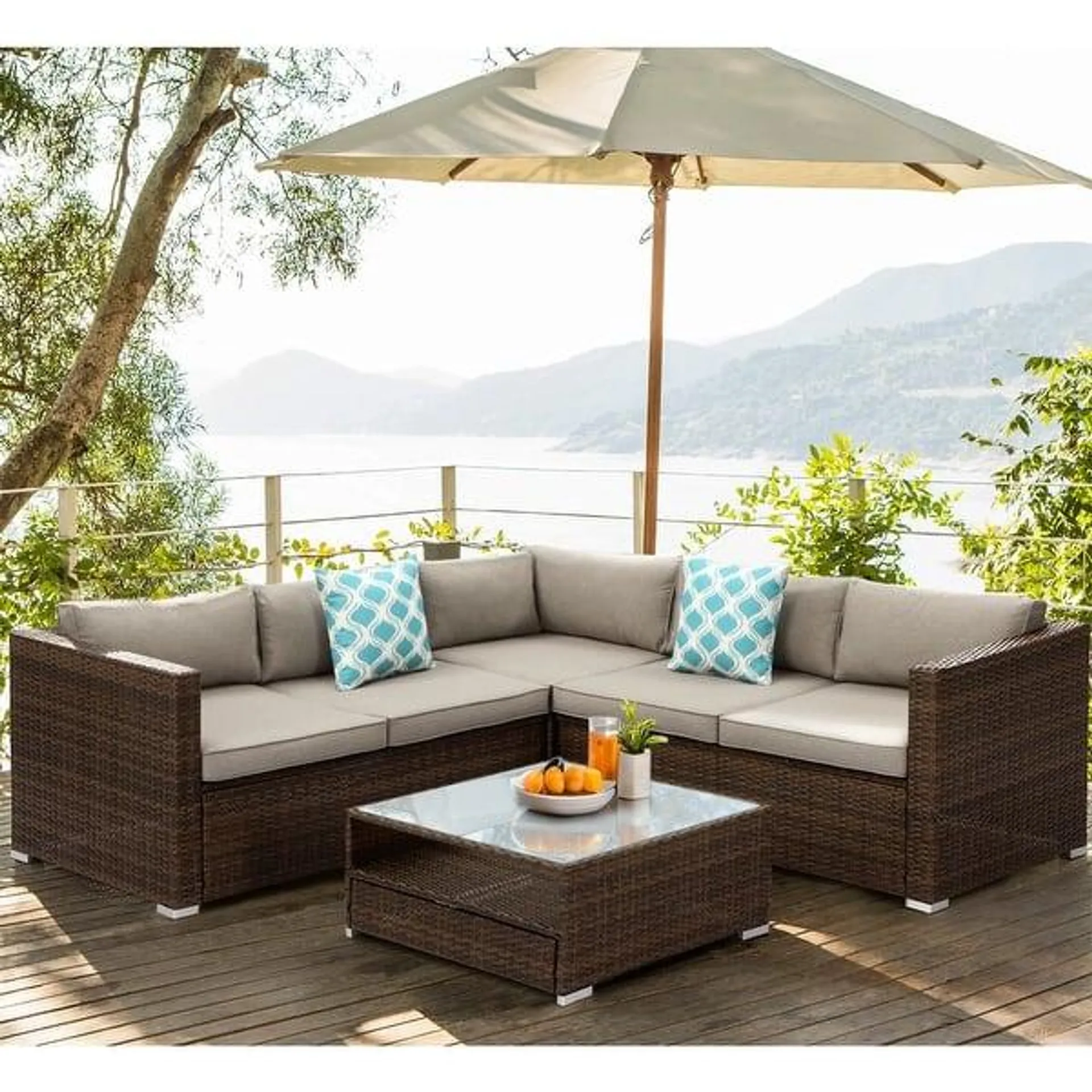 COSIEST 4-Piece Wicker Outdoor Patio Sectional Set with Coffee Table