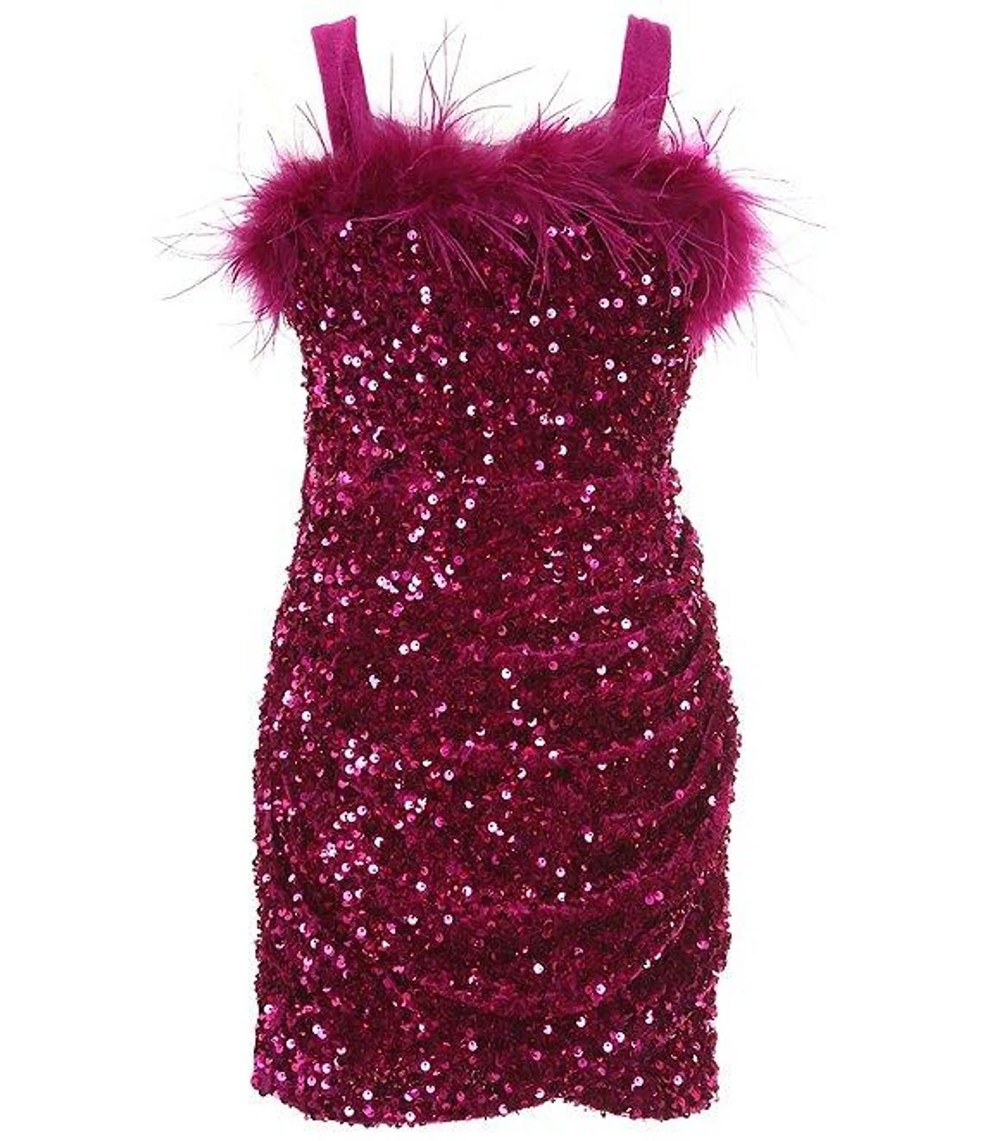 Big Girls 7-16 Plume-Trim Stretch Sequin Dress