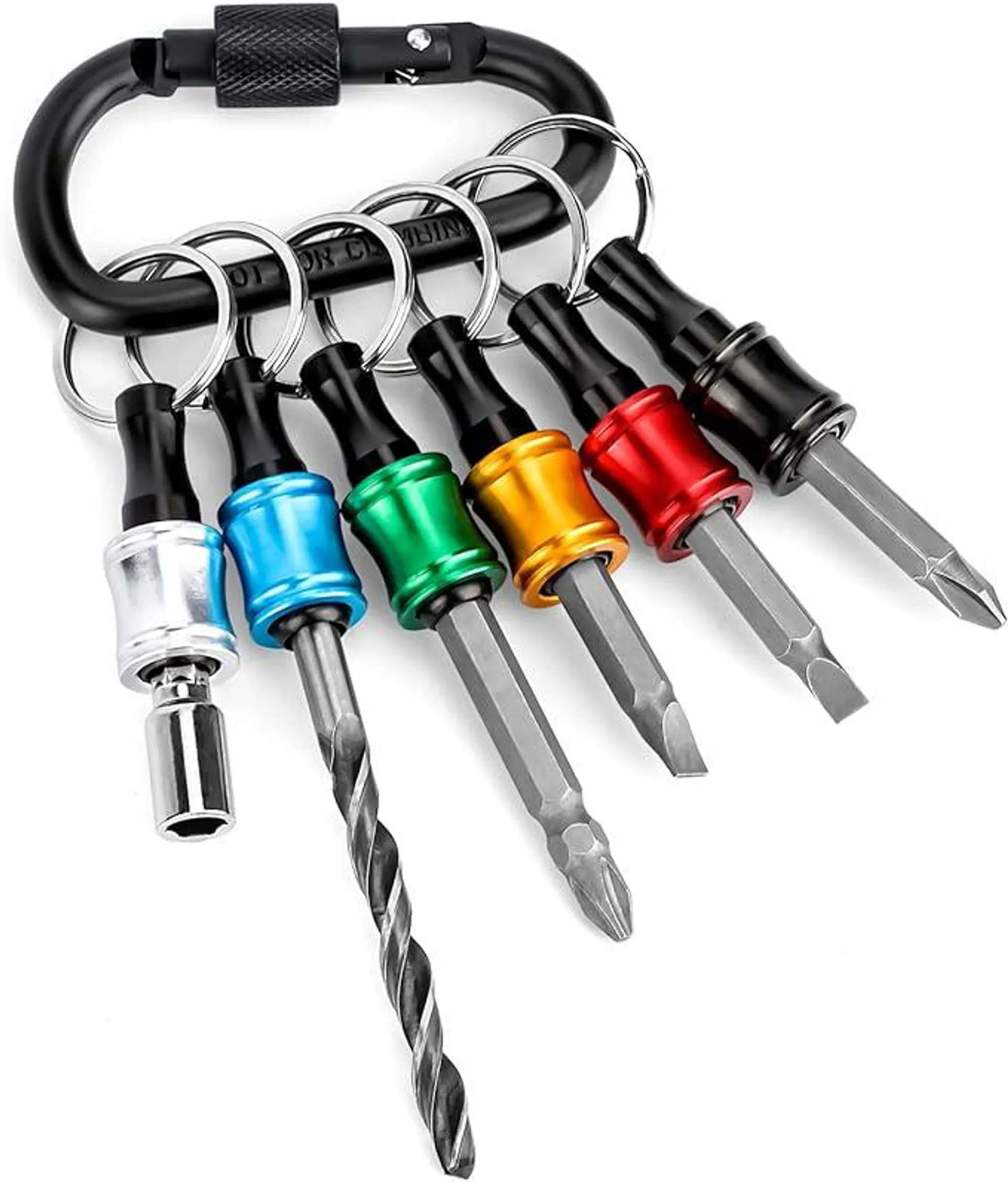 1/4 Inch Hex Shank Drill Bits Holder - Portable Six Color Coded Quick-Change Screwdriver Bits Holder Organizer Tool for 1/4" Impact Tips, Screws, Drivers, with Black Carabiner(Bits Not Include)