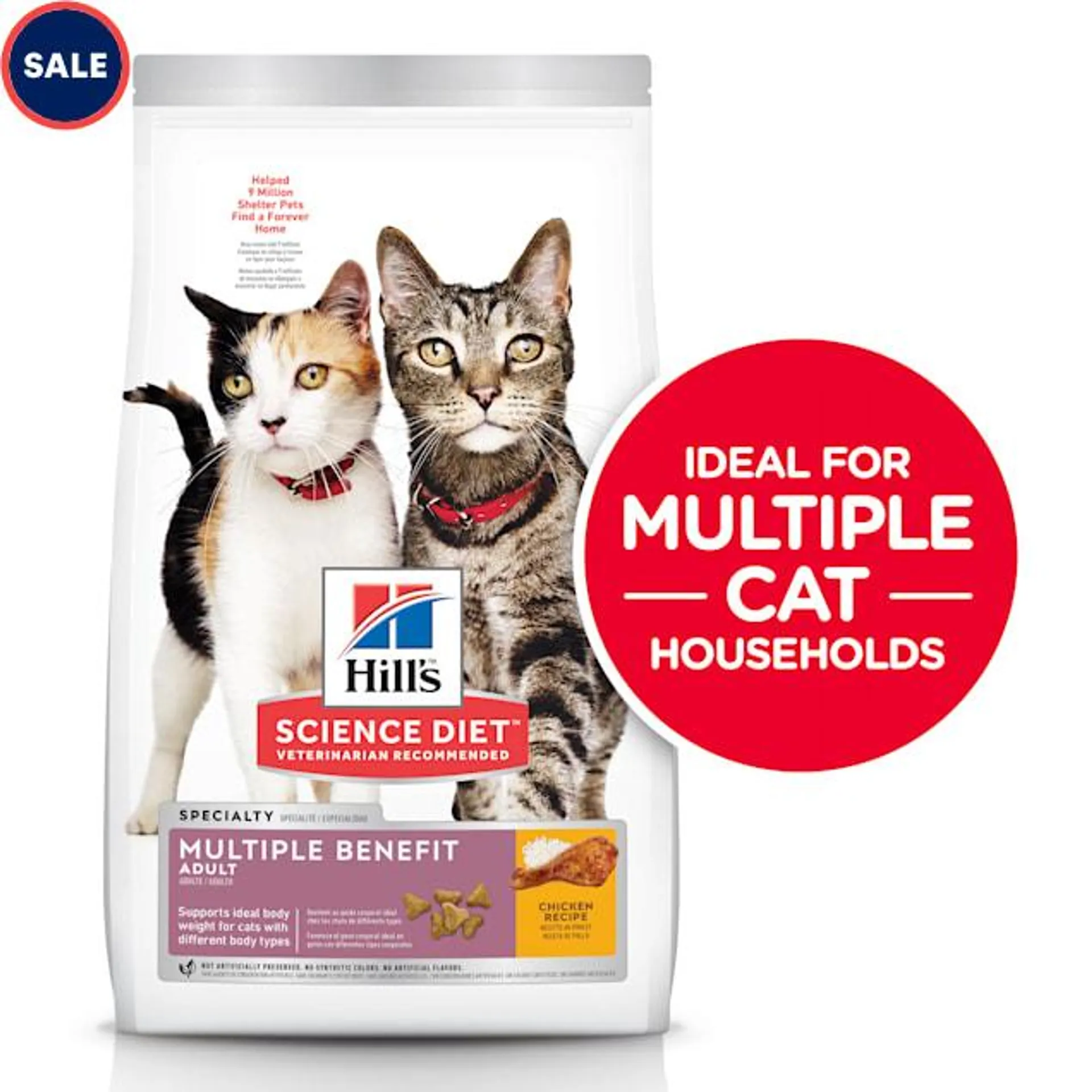 Hill's Science Diet Adult Multiple Benefit Chicken Recipe Dry Cat Food, 15.5 lbs.