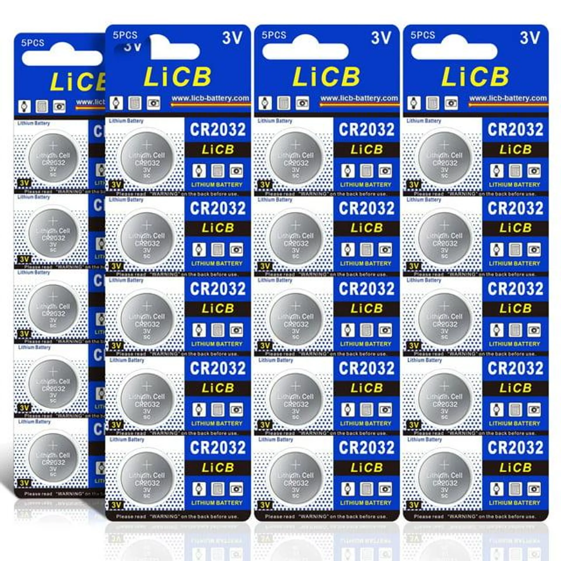 LiCB CR2032 3V Lithium Battery CR 2032 Button Coin Cell (20-Pack)