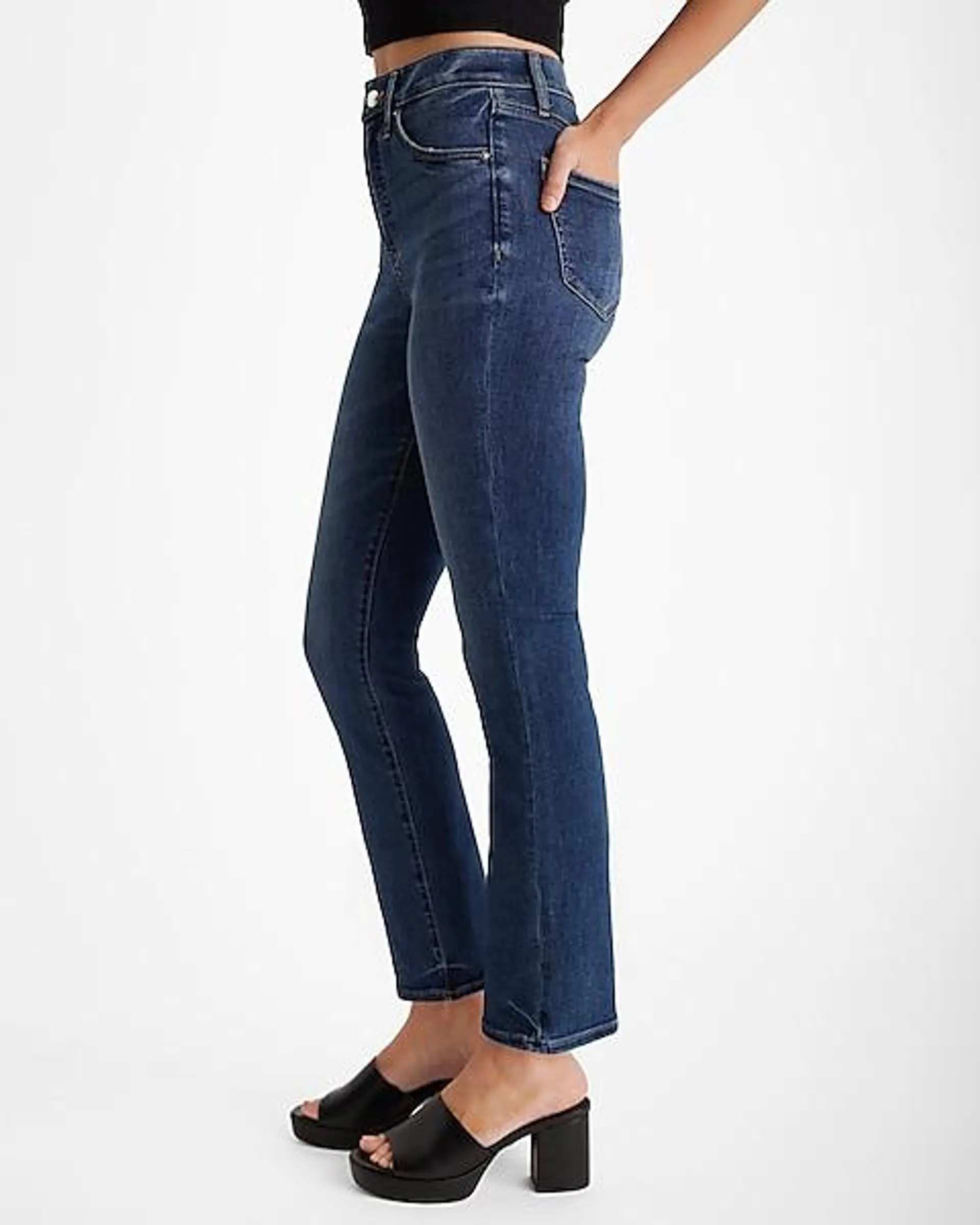 High Waisted Dark Wash Cropped Flare Jeans