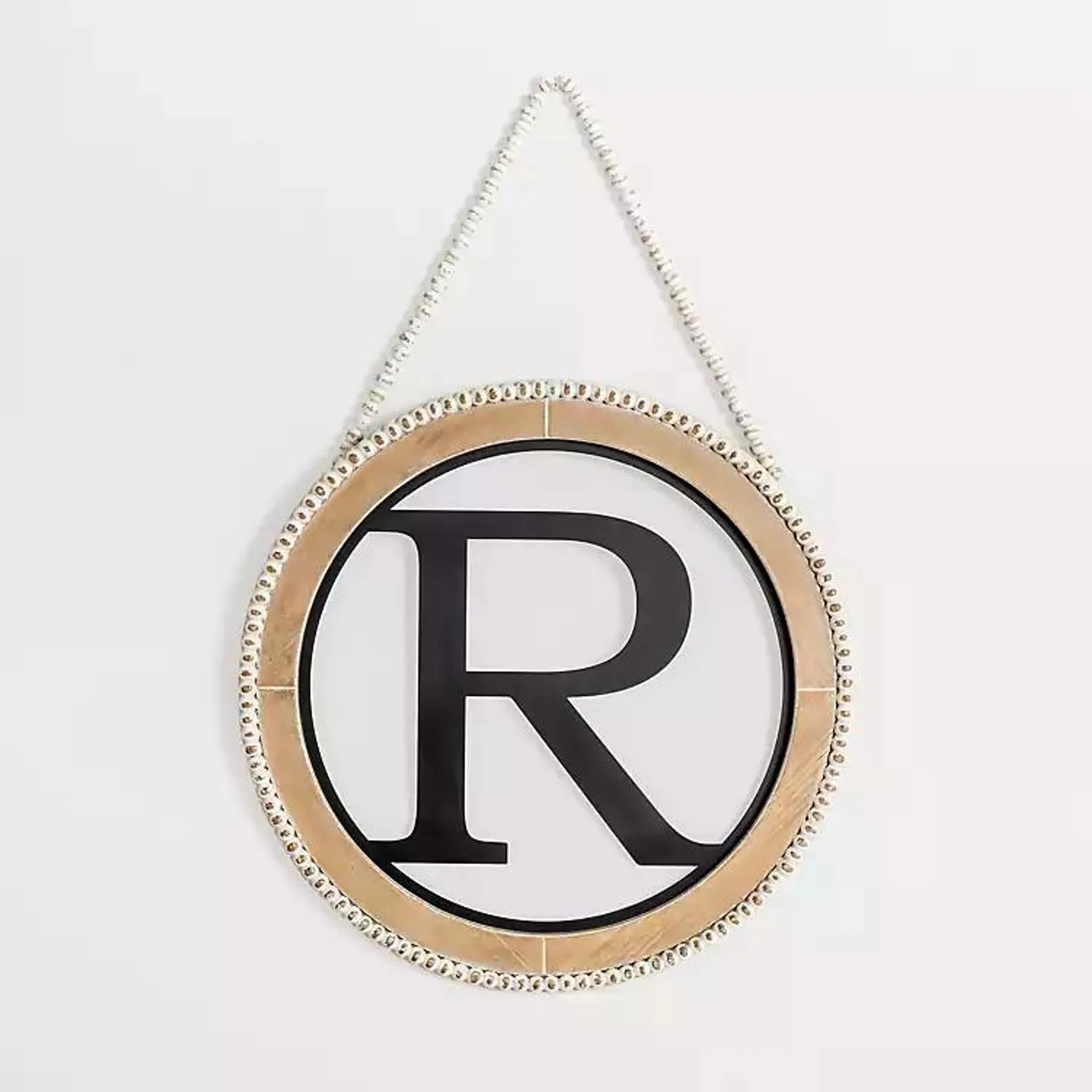 Whitewash Bead Trim Monogram R Plaque