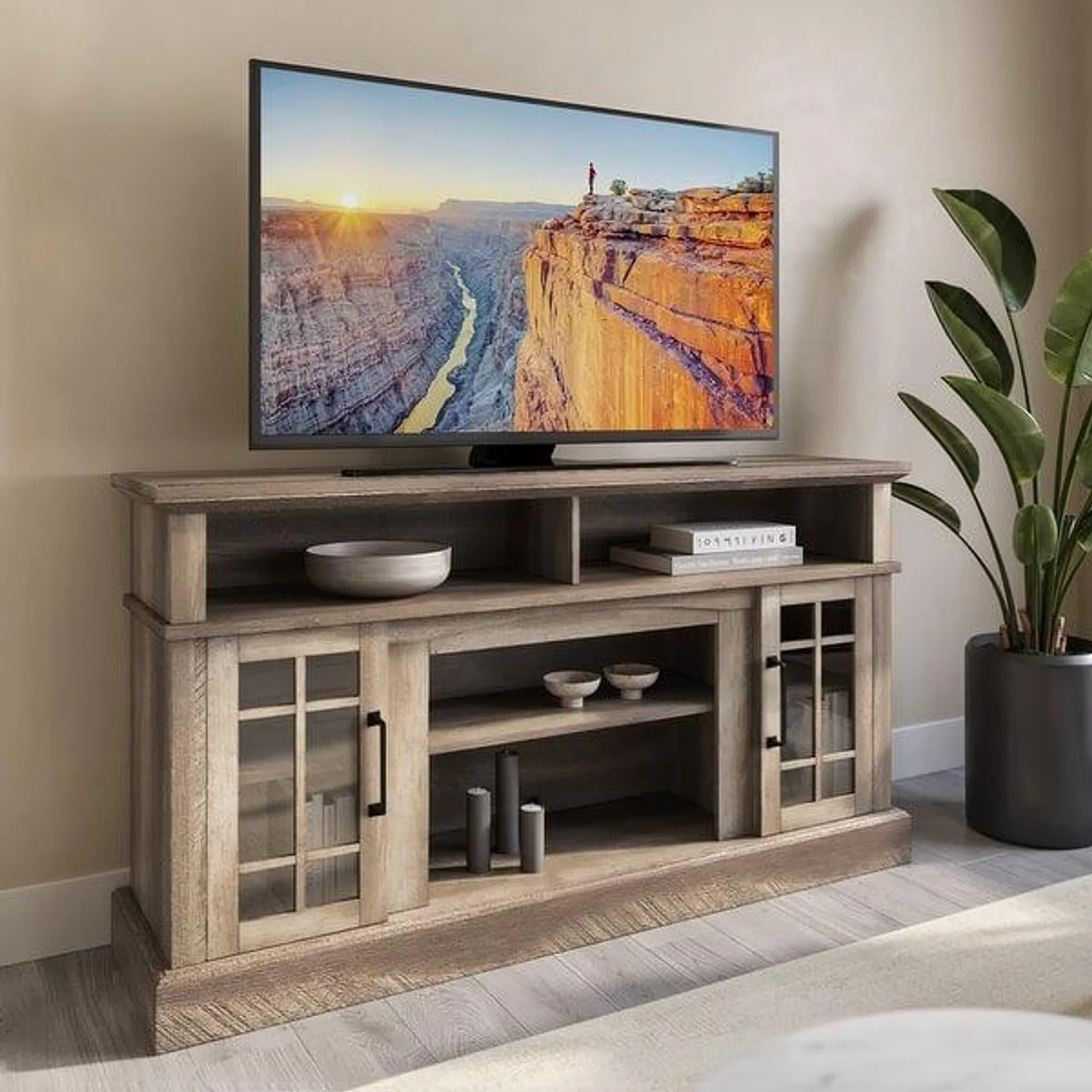 BELLEZE Television Stand Console For TVs up to 65" Wide, Ashland Pine