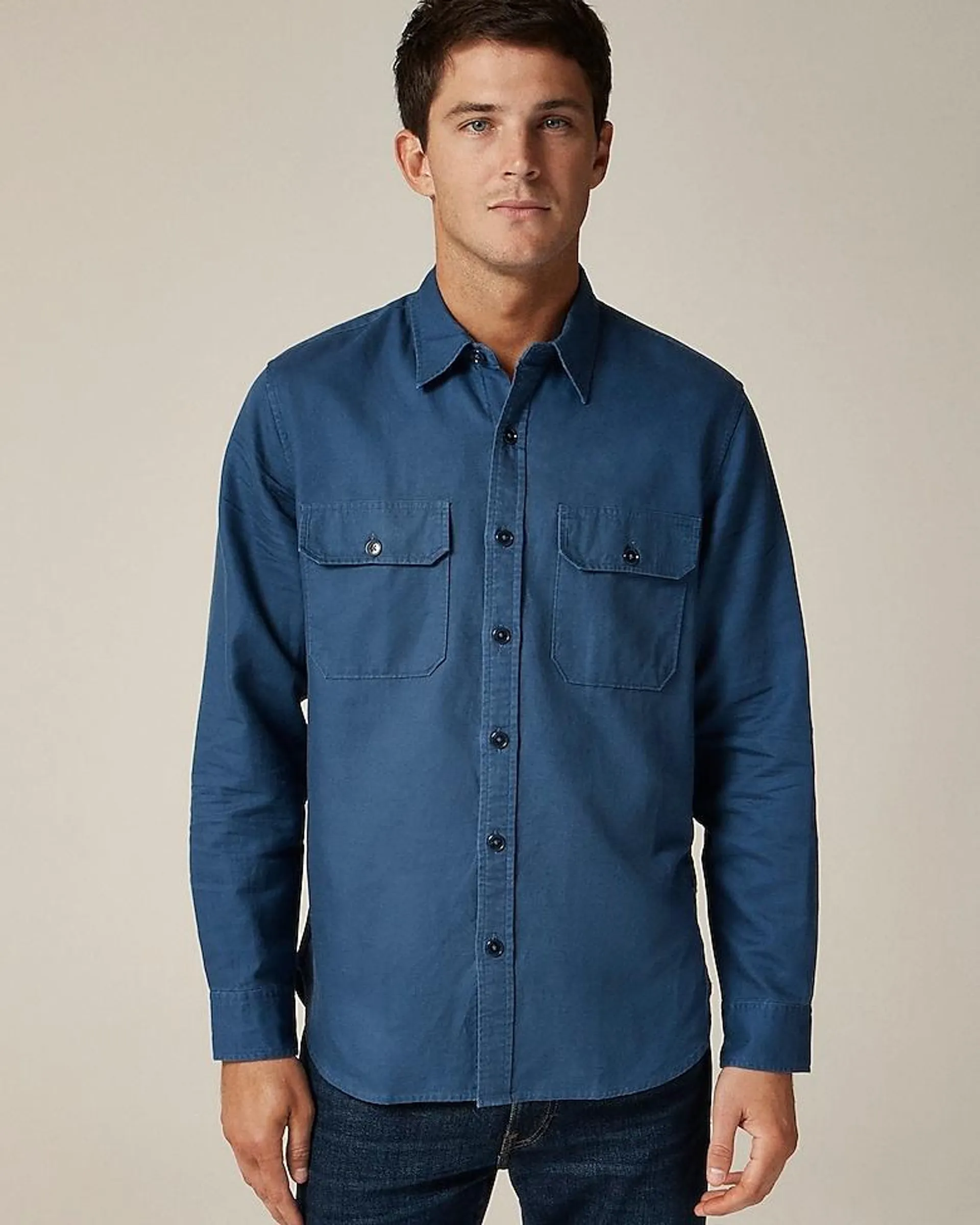 Linen-cotton blend twill workshirt