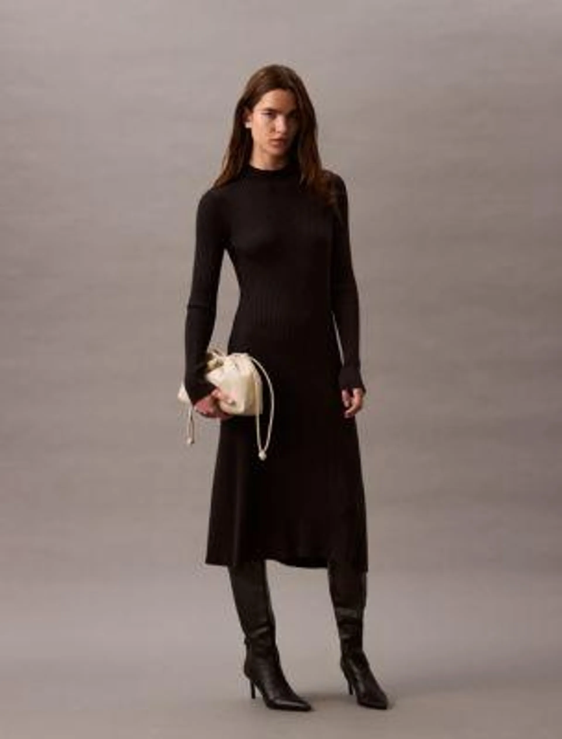 Smooth Cotton Rib Mock Neck Sweater Dress