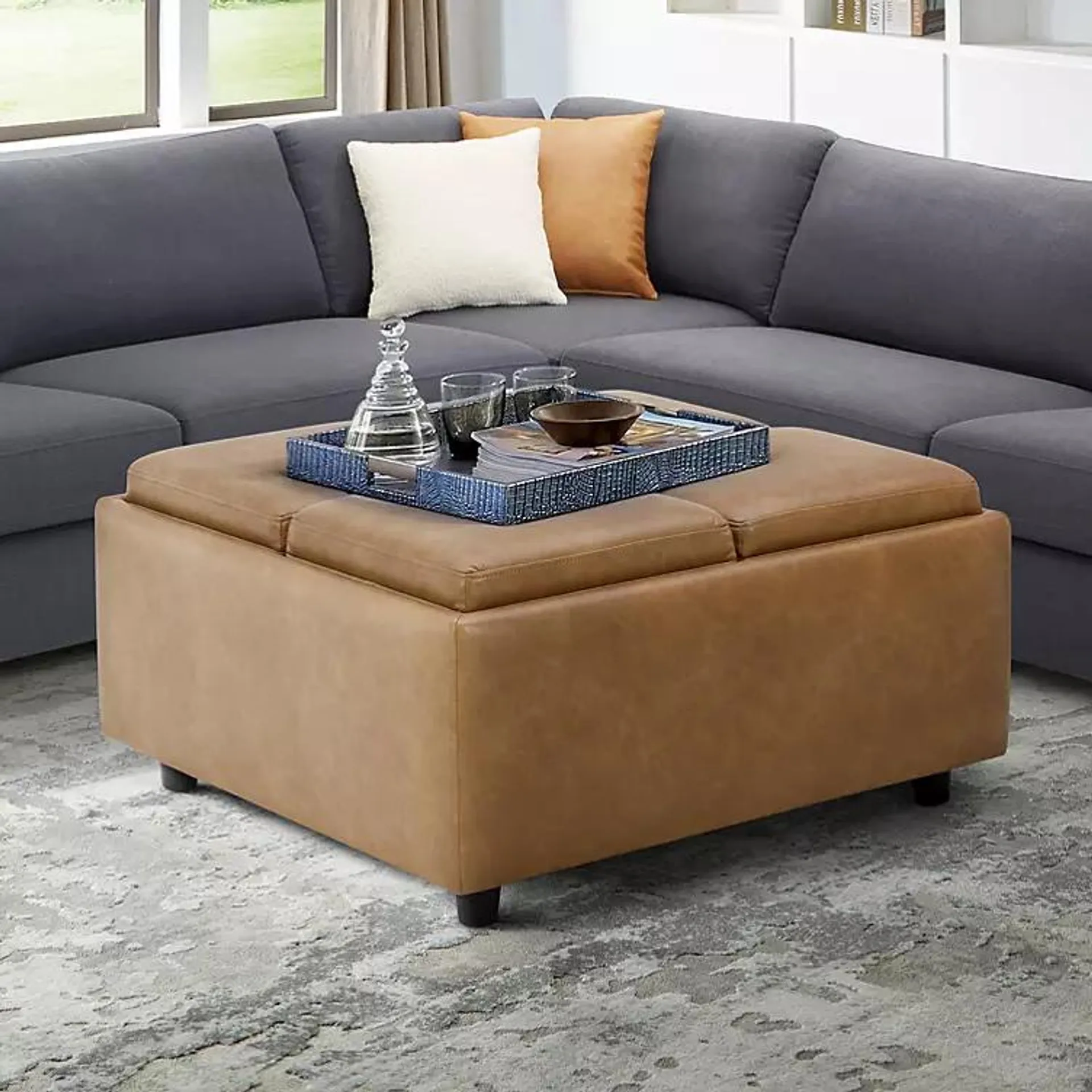 Cole & Rye Modern Faux Leather Storage Display Serving Ottoman