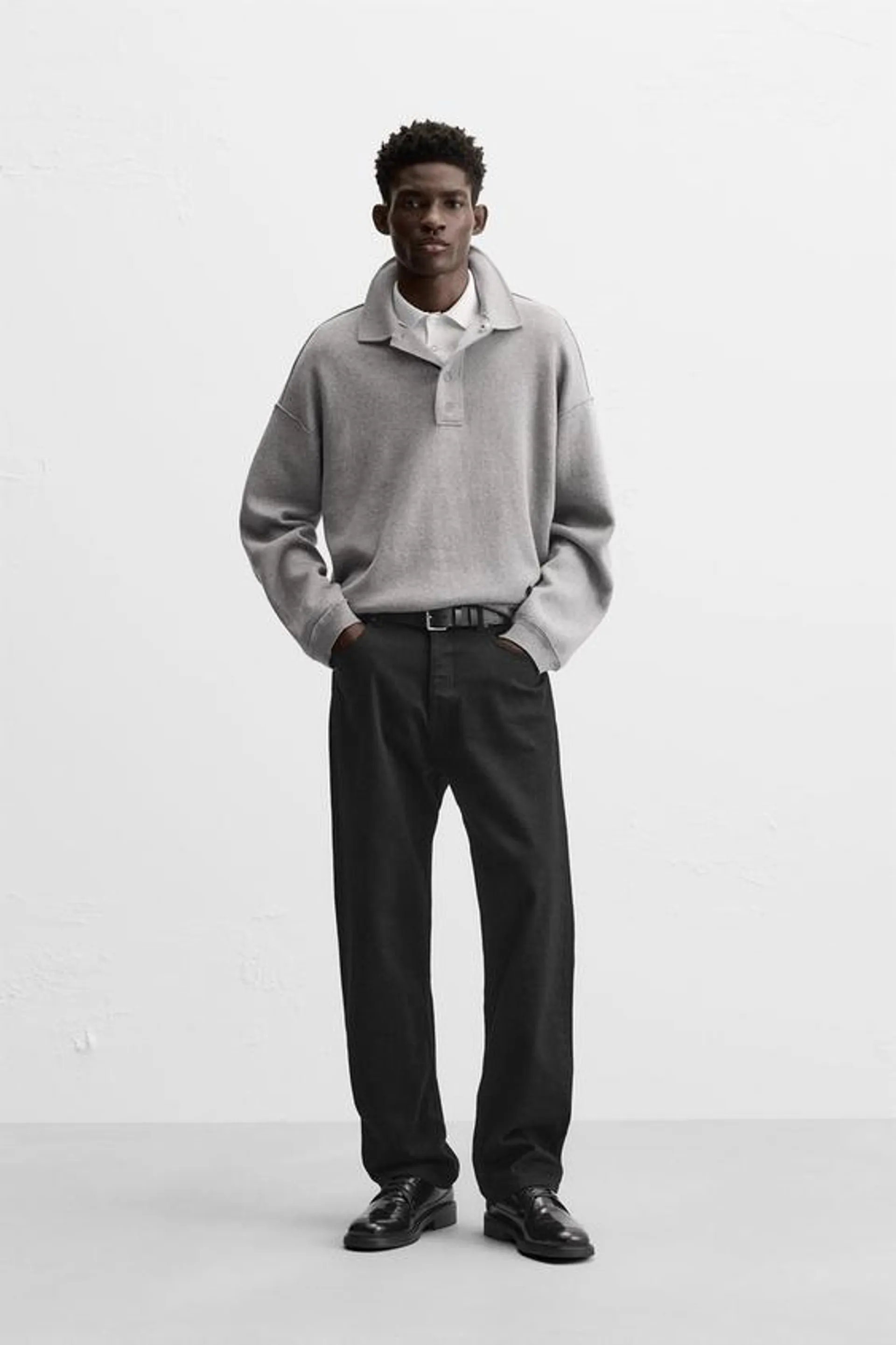 KNIT POLO WITH IRREGULAR SEAMS