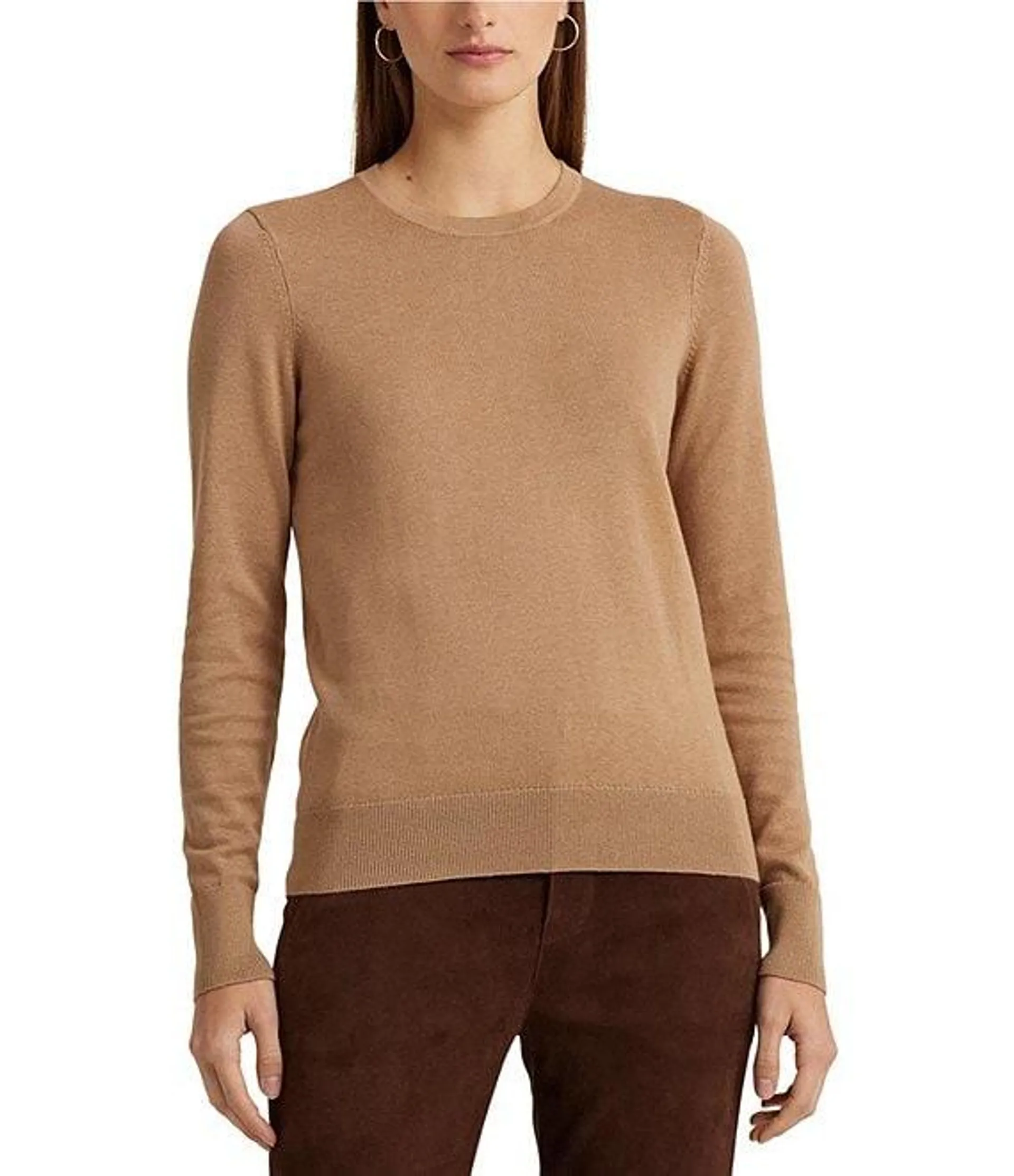 Body Skimming Crew Neck Long Sleeve Ribbed Sweater